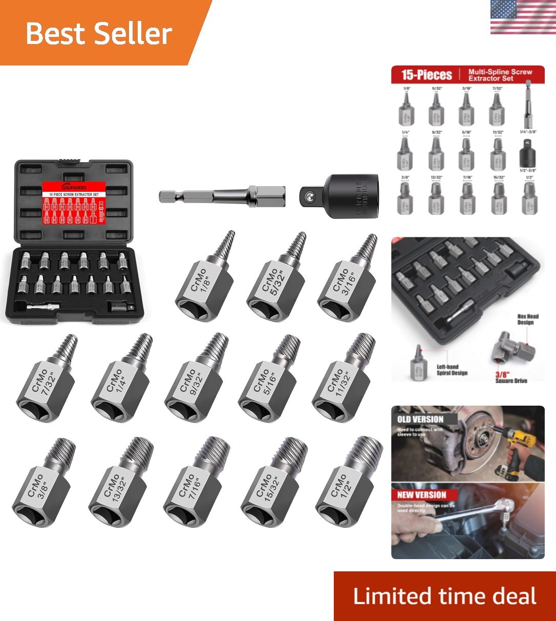 15-Piece Screw Extractor Set for Effortless Removal of Stripped Bolts & Screws