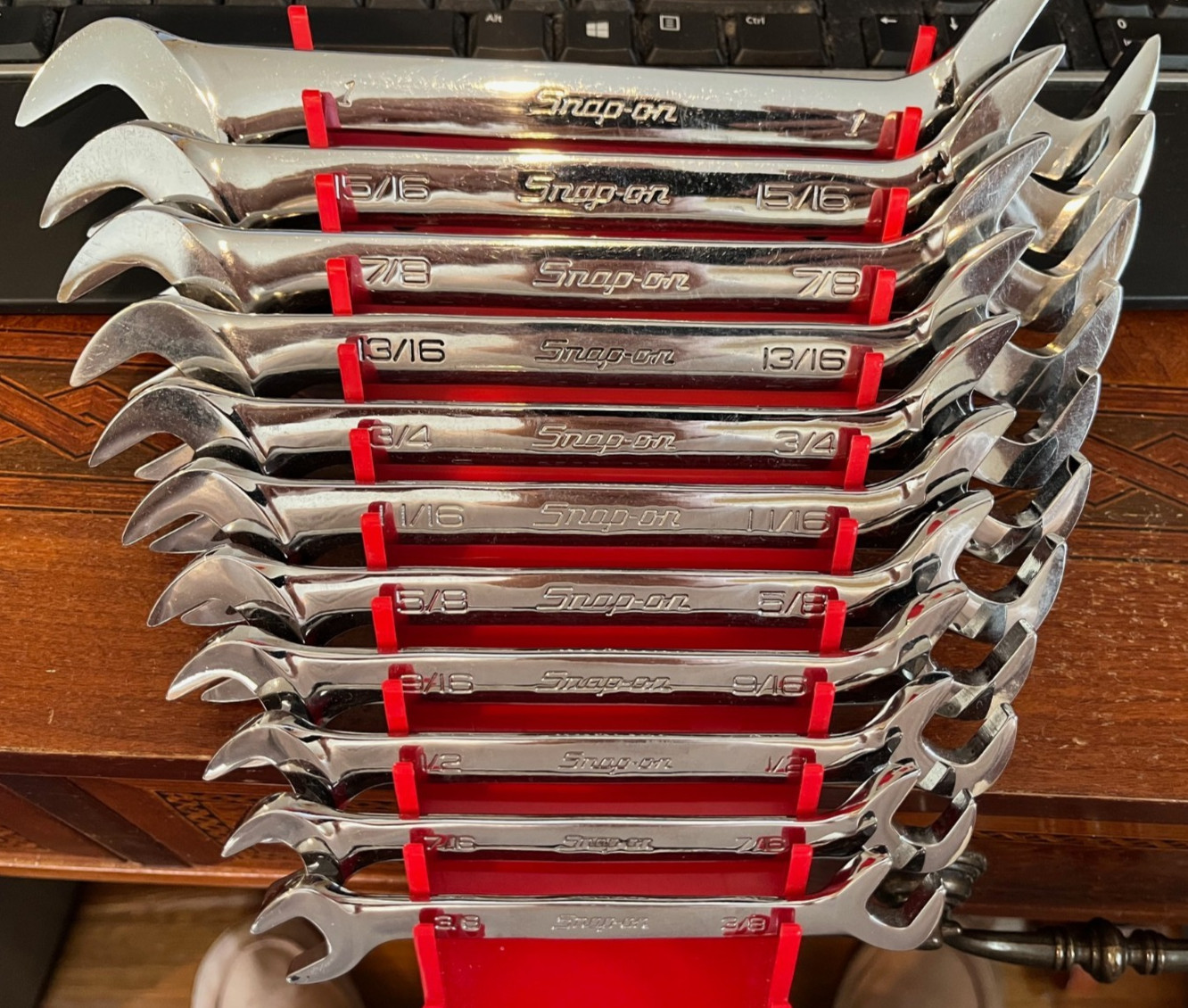 Snap-on SAE 4 Way Angle Open End Wrench Set 3/8″ – 1″ 11pc VS807B+4 USA SAVE$$
