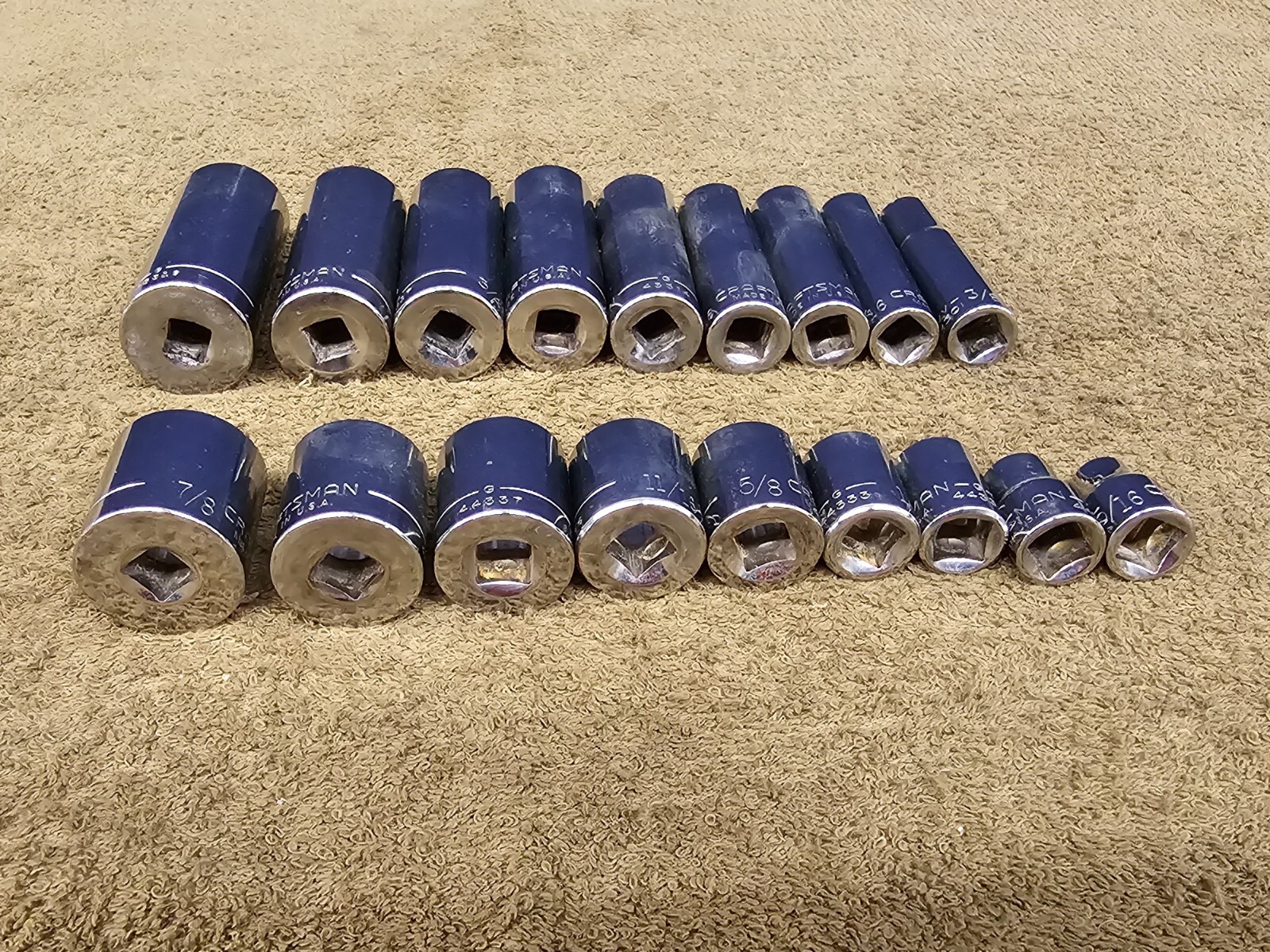 18 Craftsman G Deep Well Shallow Socket Set 7/8 3/4 5/8 1/2 Sae 3/8″ Drive USA