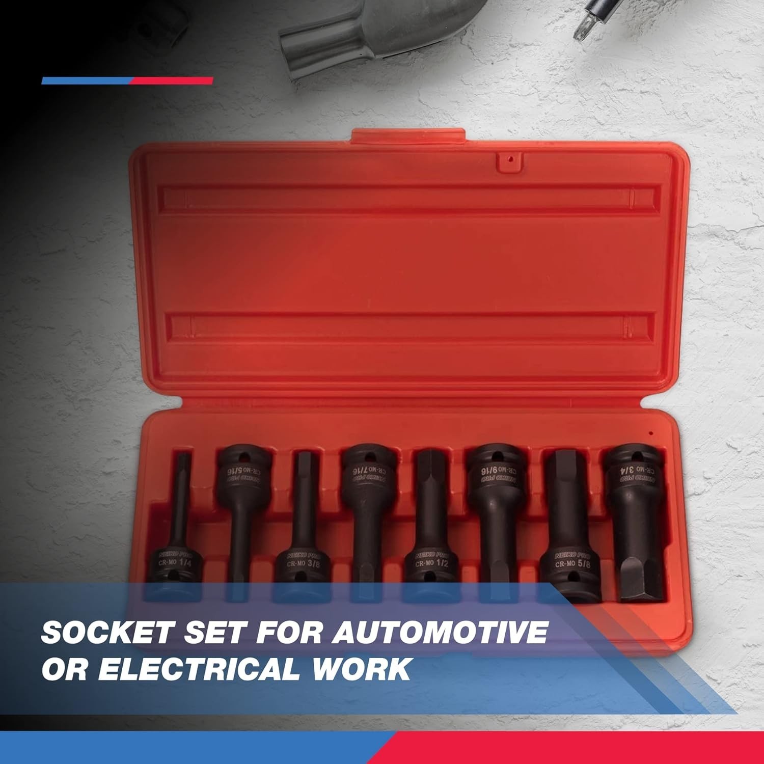 8-PCS 1/2-In Drive Allen Socket Set 3-In 1/2-In Impact Hex-Bit Socket Set SAE