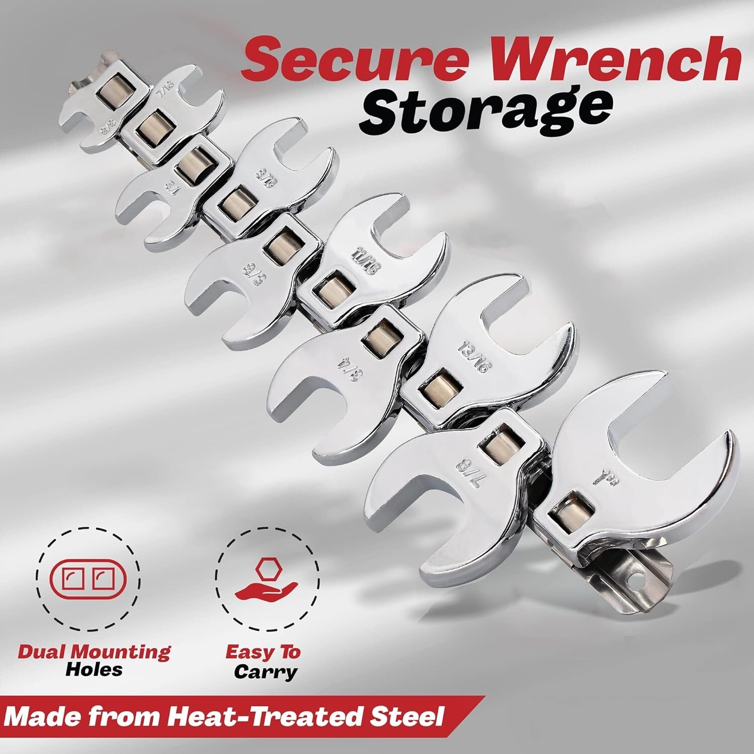 Durable SAE 10-Piece Crow Foot Wrench Kit with Clip Organizer for Mechanics