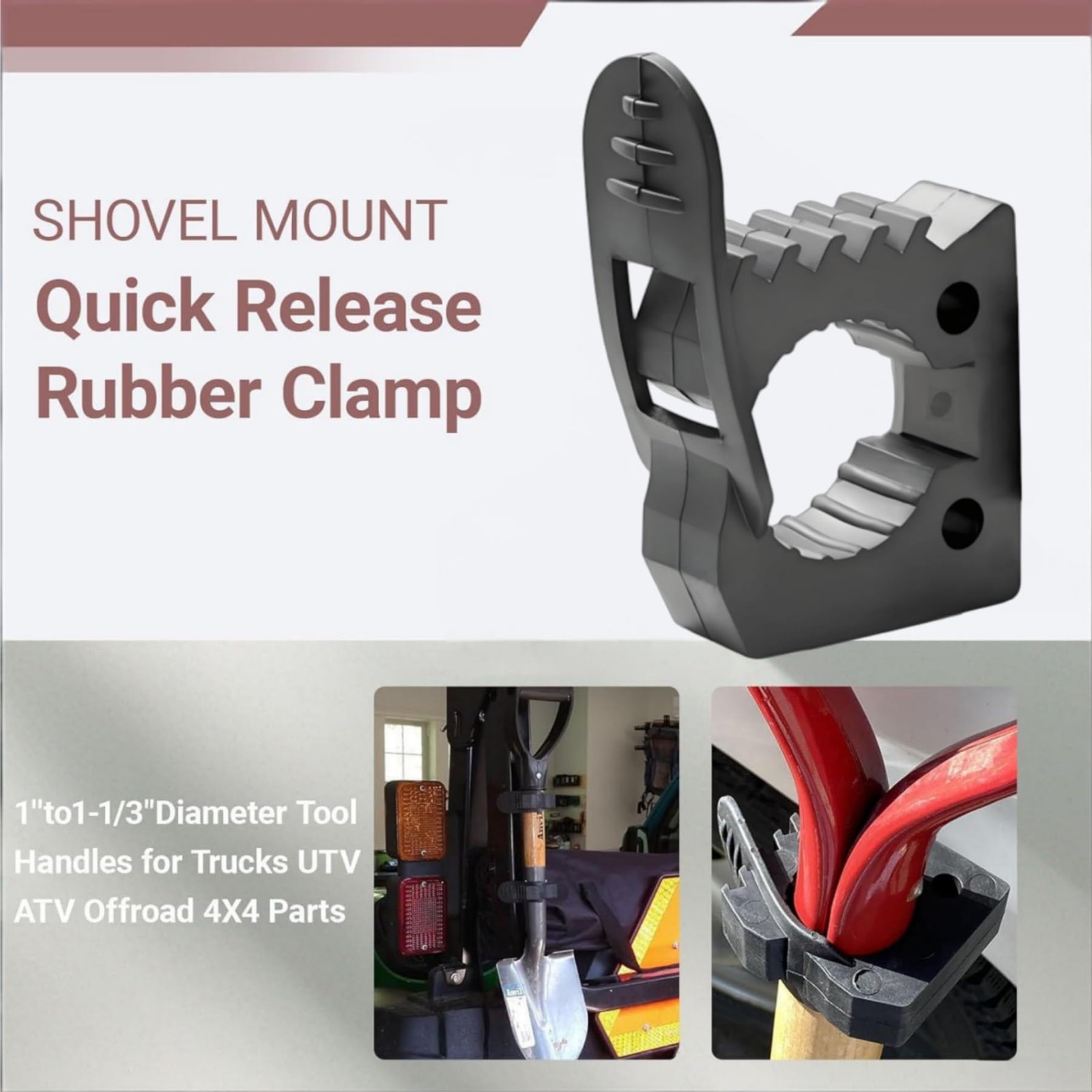 Aeloifft 2PCS Shovel mount,Quick Release Rubber Clamp 2pcs 1-1/5»to1-4/7″