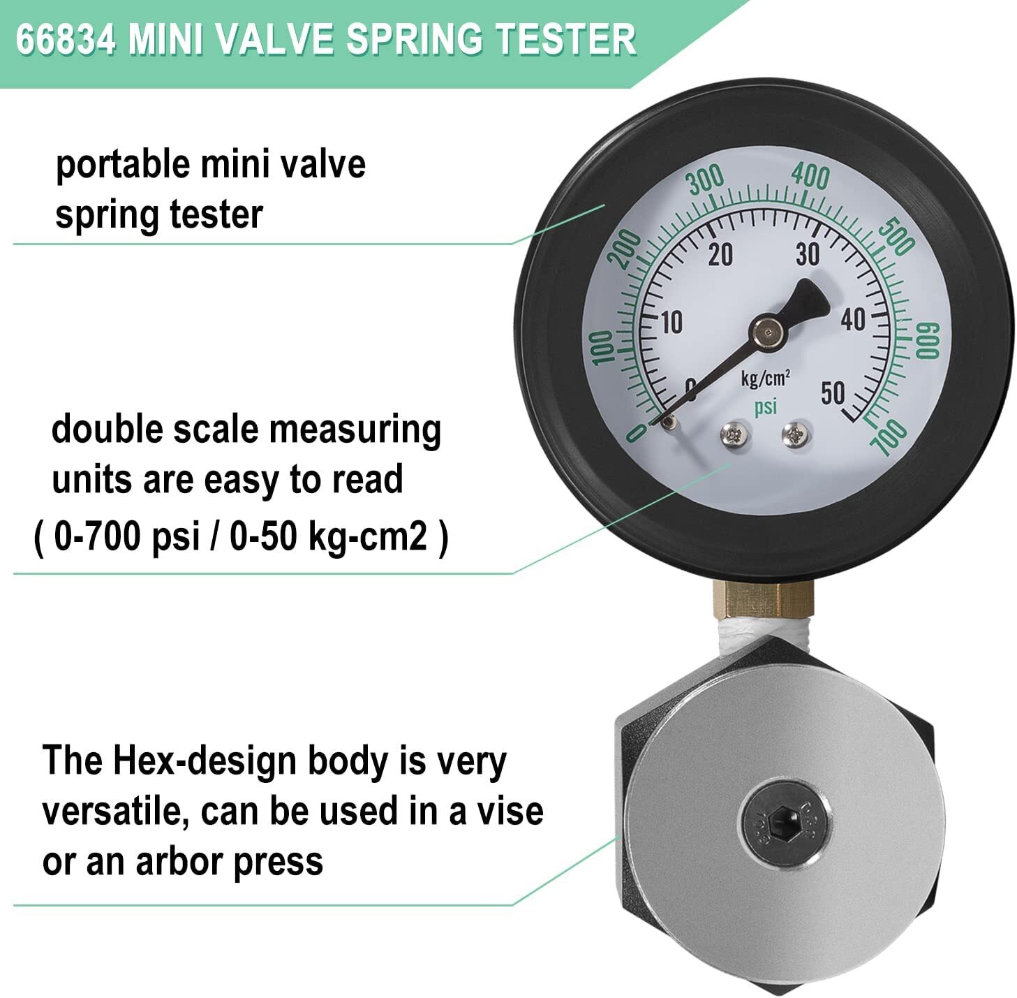 66834 Universal Mini Valve Spring Tester 0-700lbs 0-50 KG/CM2