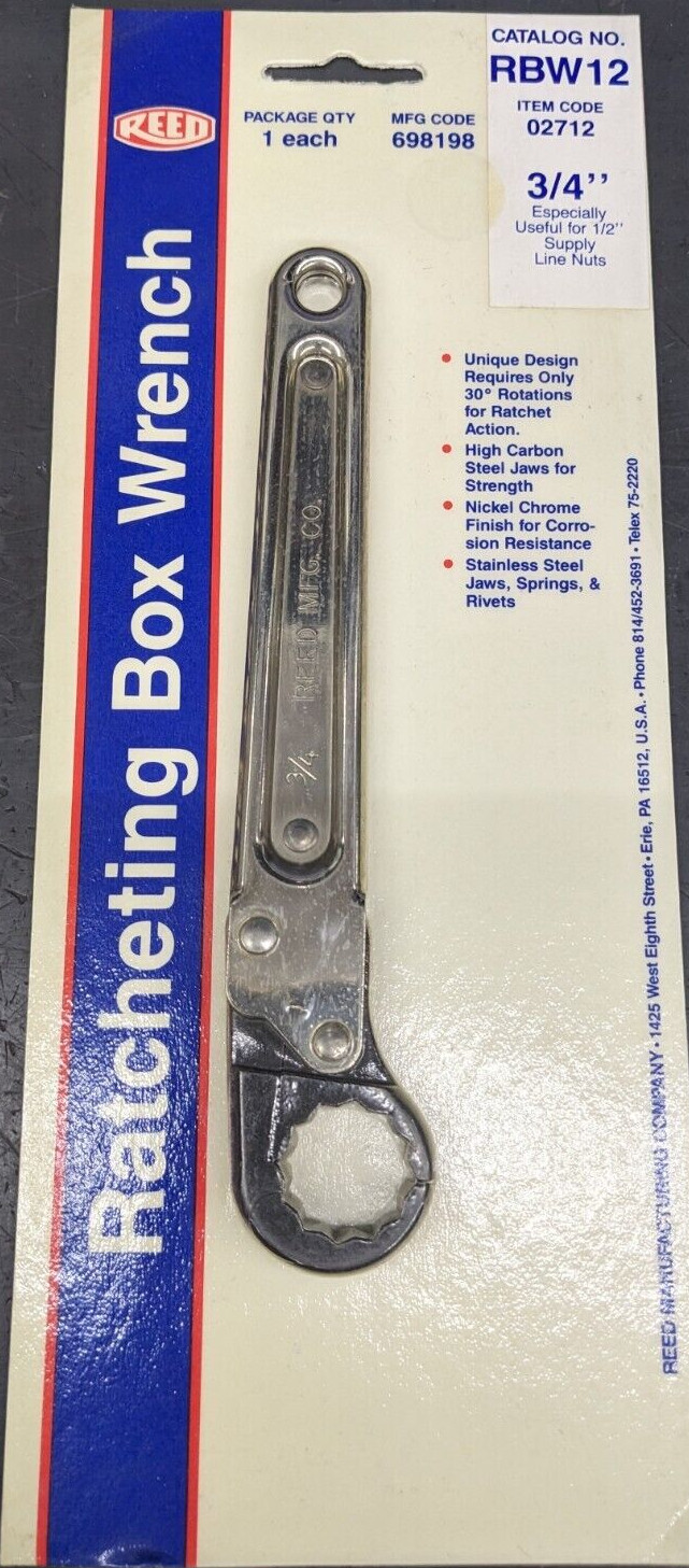Reed 3/4″ Ratcheting Box Wrench RBW12 USA Ratchet 02712 698198 5-Year Warranty