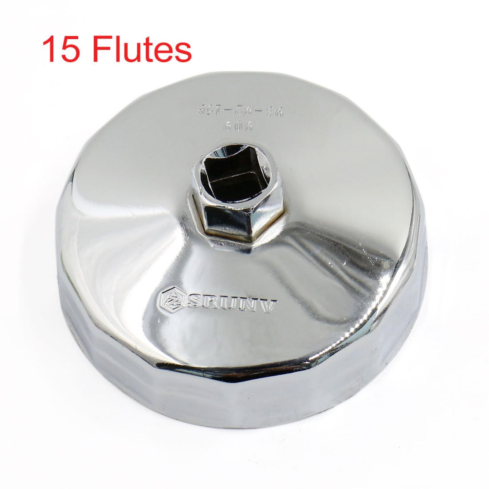 92-93mm Inner Diameter Car15 Flutes Cap Design Silver Tone Oil Filter Wrench
