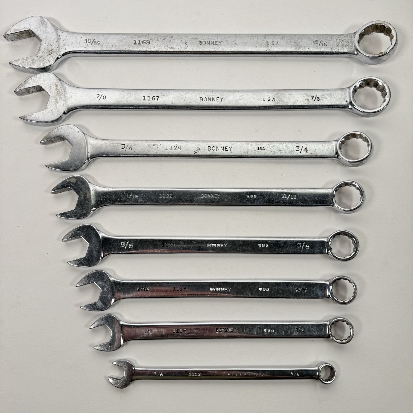 Vintage Bonney USA Combination Wrench Lot 8 SAE 3/8-15/16 Made in USA