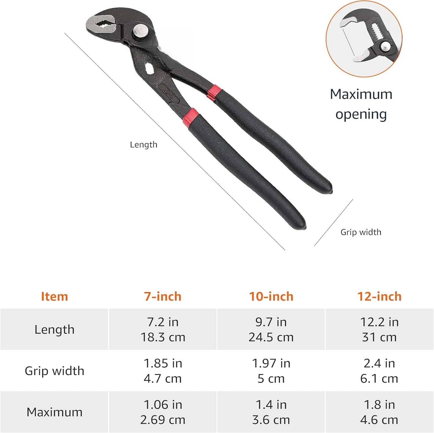 3-Piece Quick Release Grooved Pliers, Forged Chrome Vanadium Steel, Black