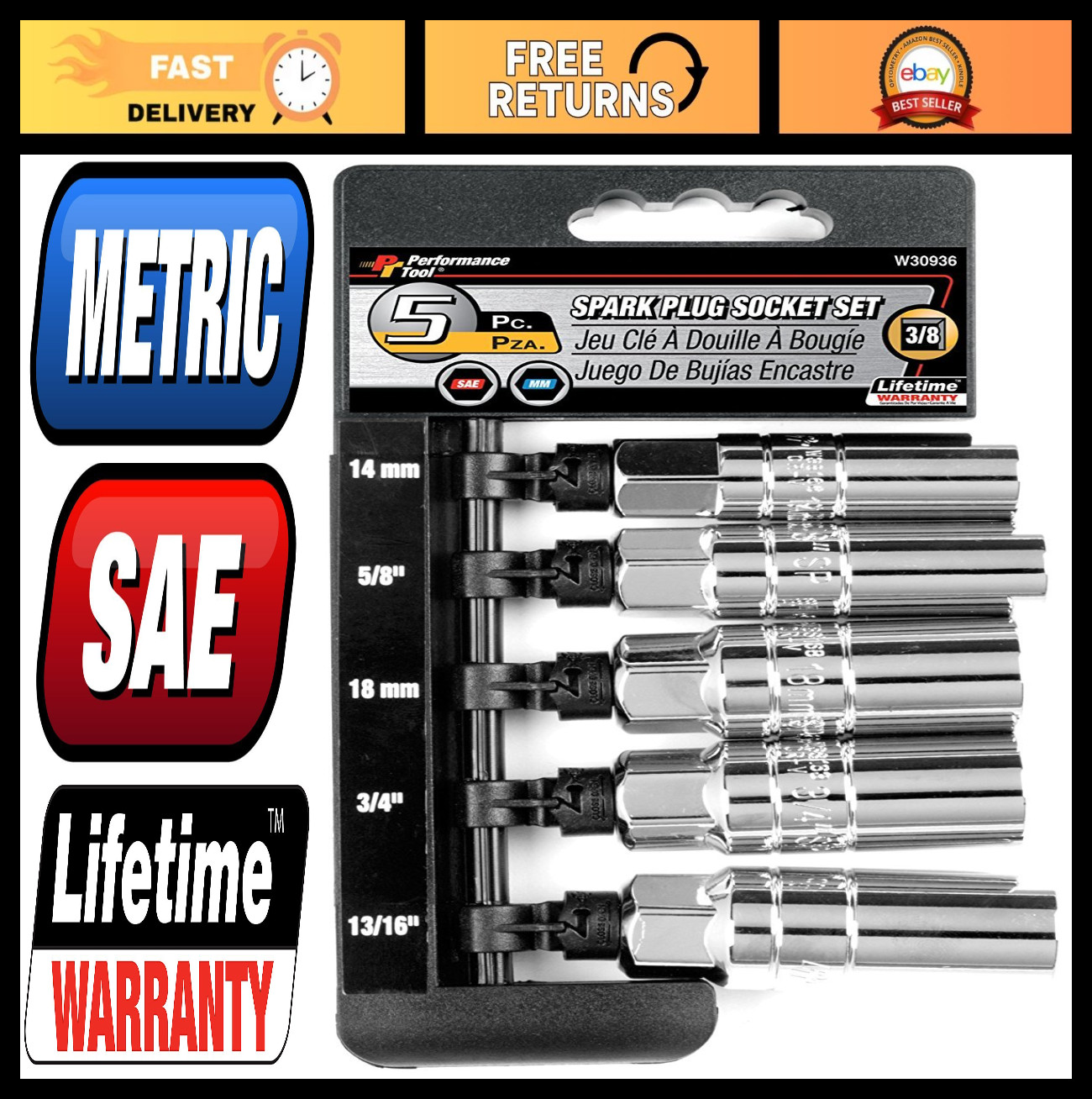 5 Piece Spark Plug Socket Set – High Torque, Durable Chrome Vanadium, Mechanic T