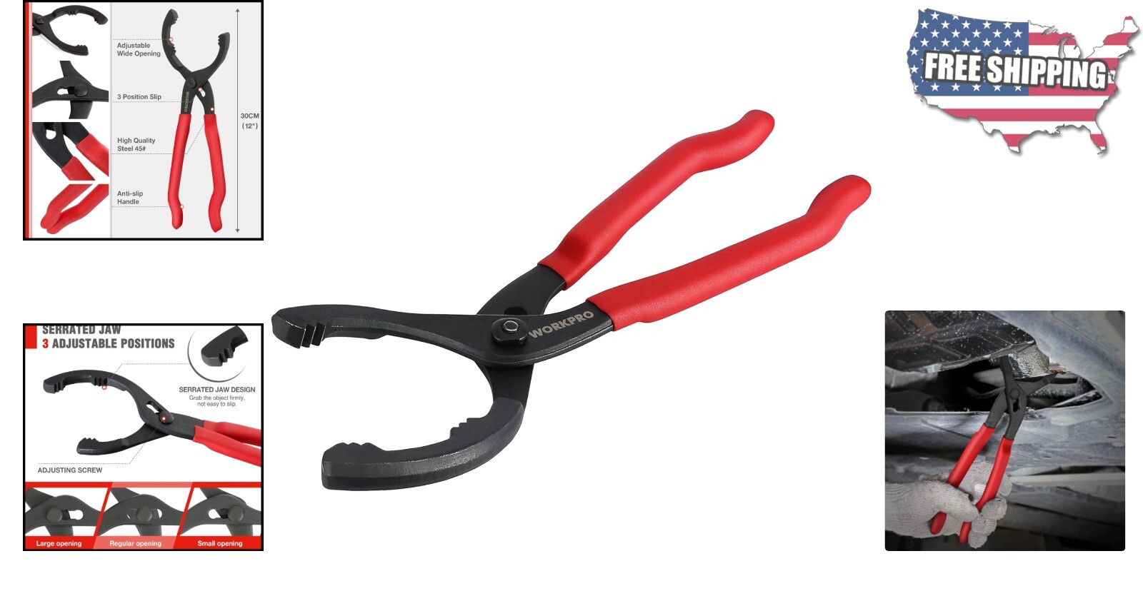 Professional 12″ Oil Filter Pliers with Soft Nonslip Grips for Easy Handling