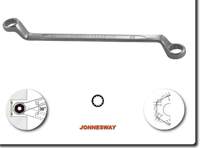 Jonnesway W23108S 8 Pcs 75º Offset Ring Wrench Set Metric 6-22 mm