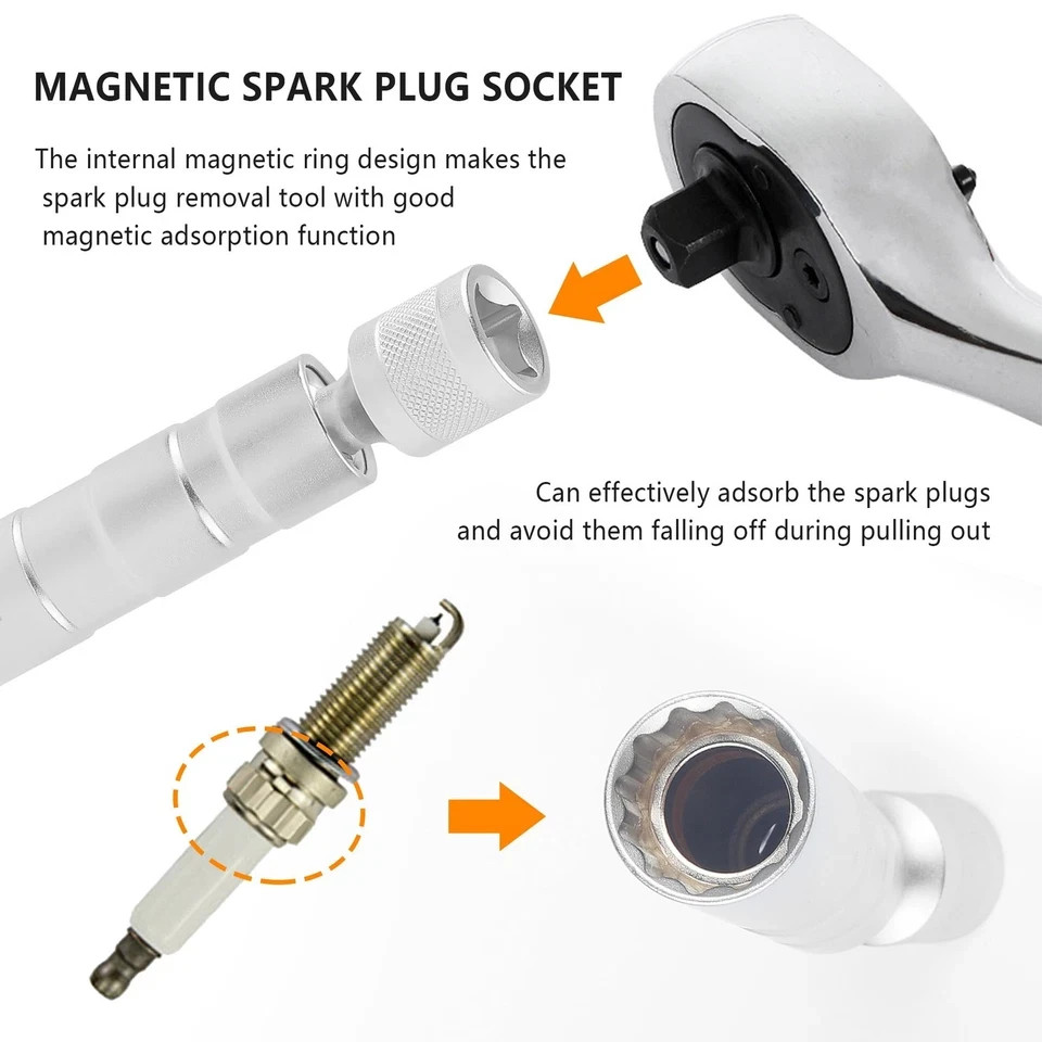 14mm Magnetic Spark Plug Socket 12-Point with 3/8″ Drive 36mm Deep Tool