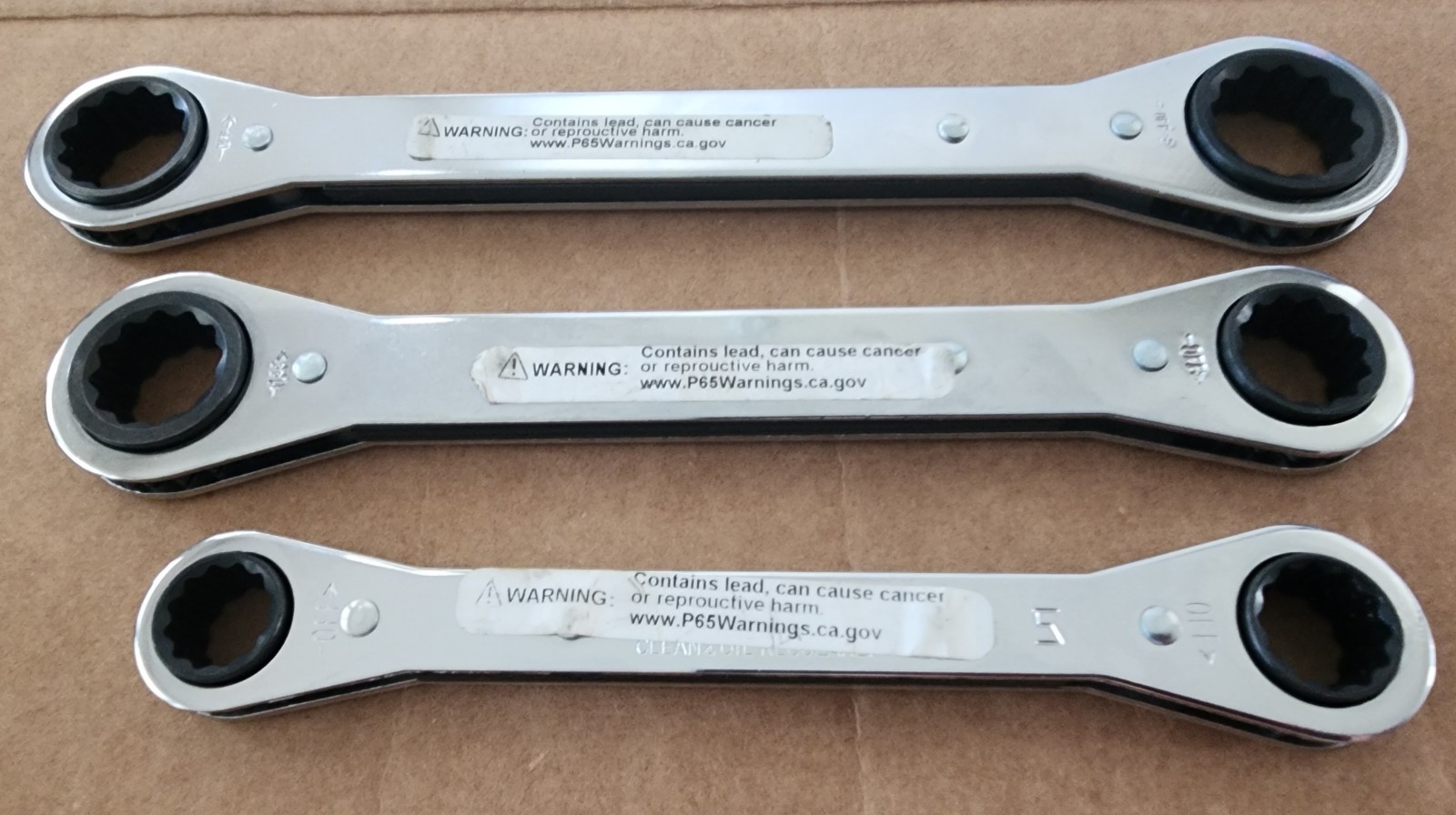 Snap-On 3pc SAE 12 Pt 0 Degree Offset Ratcheting Box Wrenchs R2426C 1/2″-13/16″