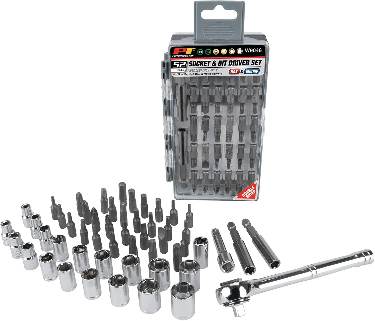 W9046 52pc Socket and Bit Driver Set with 1/4-Inch Drive Ratchet, SAE and Metric