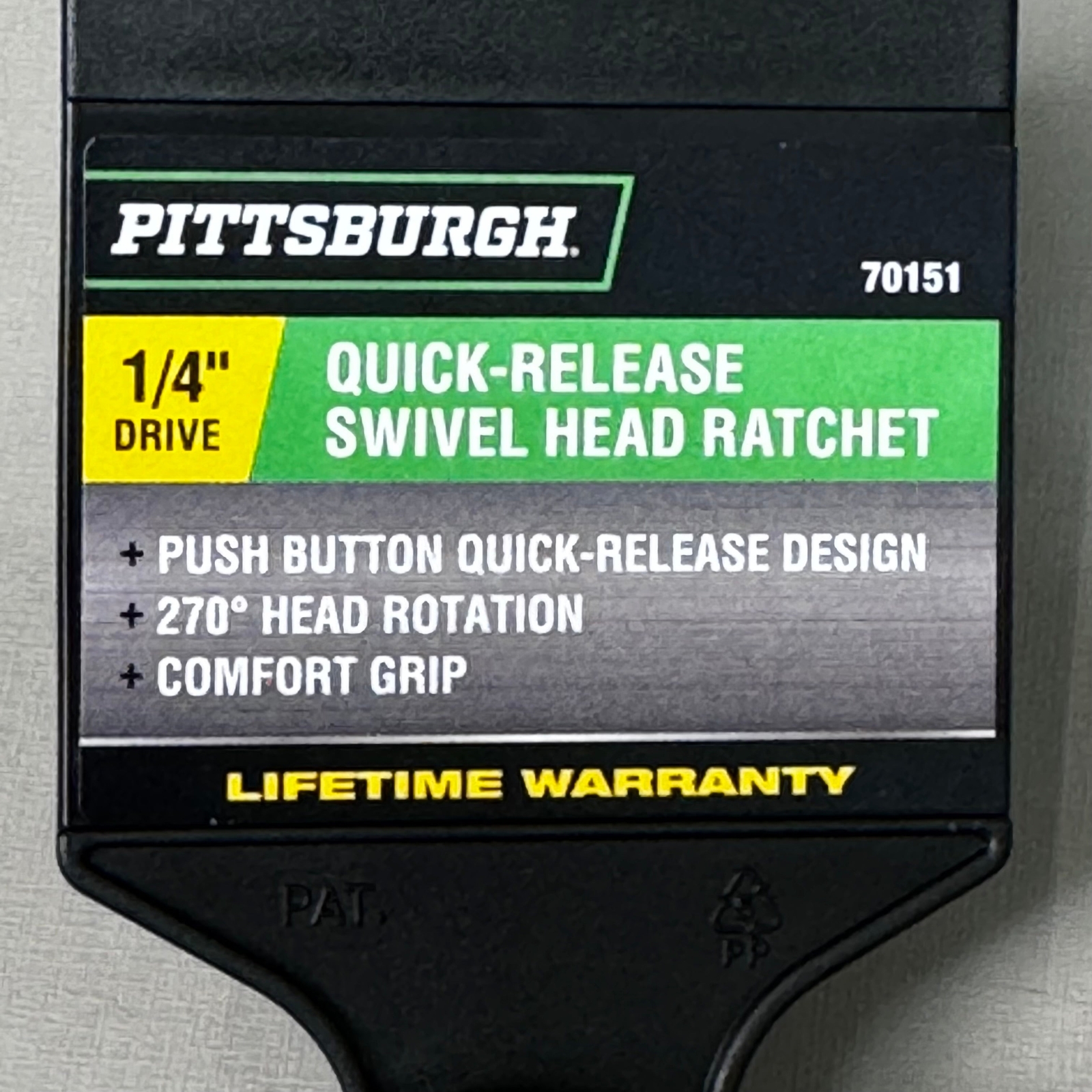 PITTSBURGH AUTOMOTIVE 270° Quick Release Swivel Head Ratchet 1/4″ Green 70151
