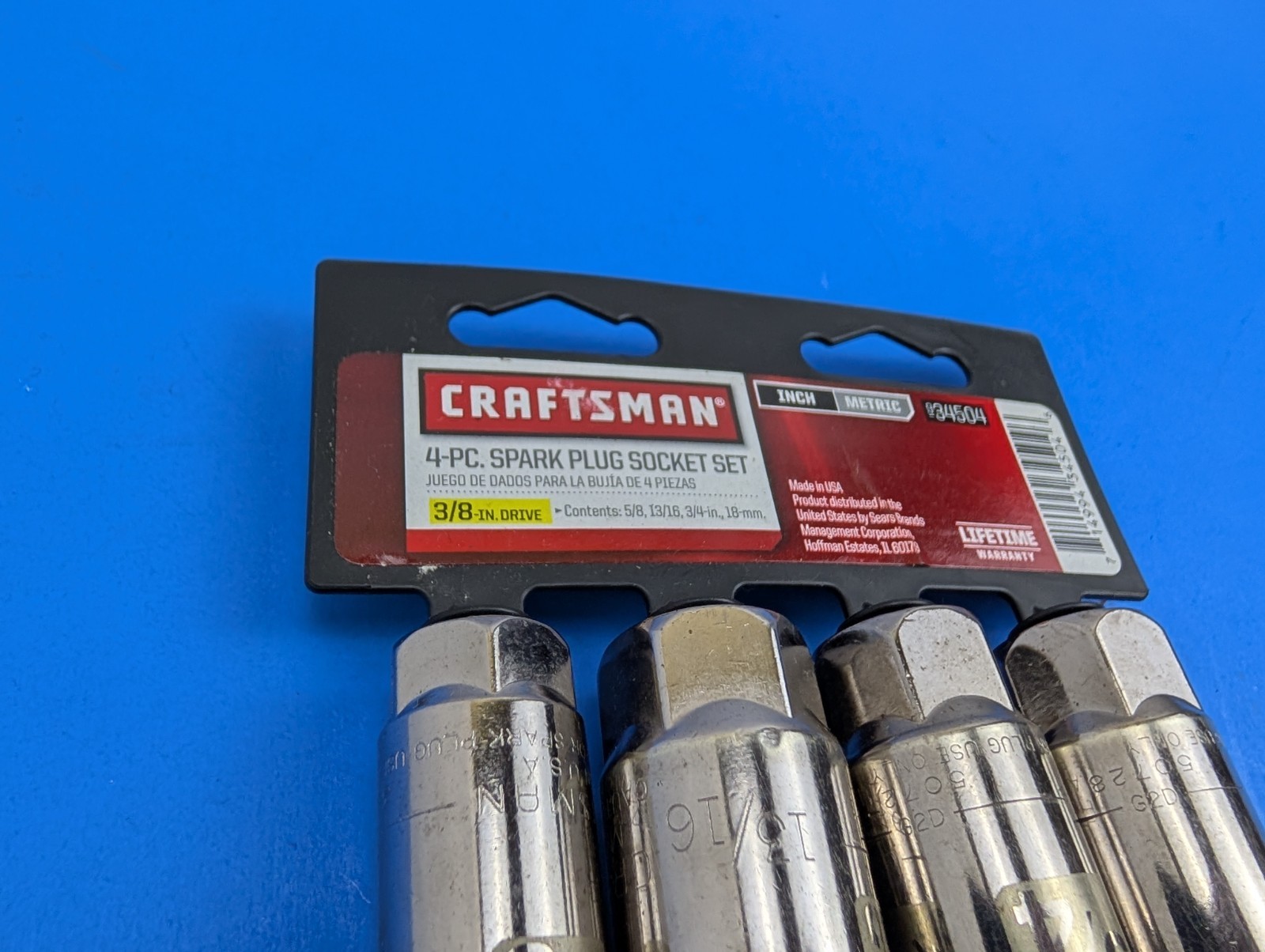 Craftsman 4PC ⅜» Drive Spark Plug Socket 18mm, 3/4″, 13/16″, 5/8″ USA 934504