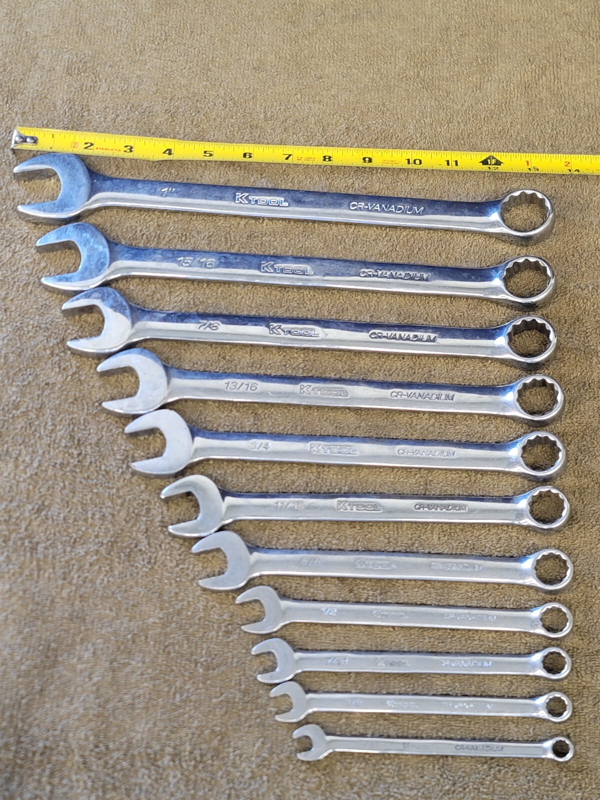 K Tool KTI Sae Combination Wrench Set 1″ 15/16 7/8 13/16 3/4 11/16 1/2 3/8 5/16