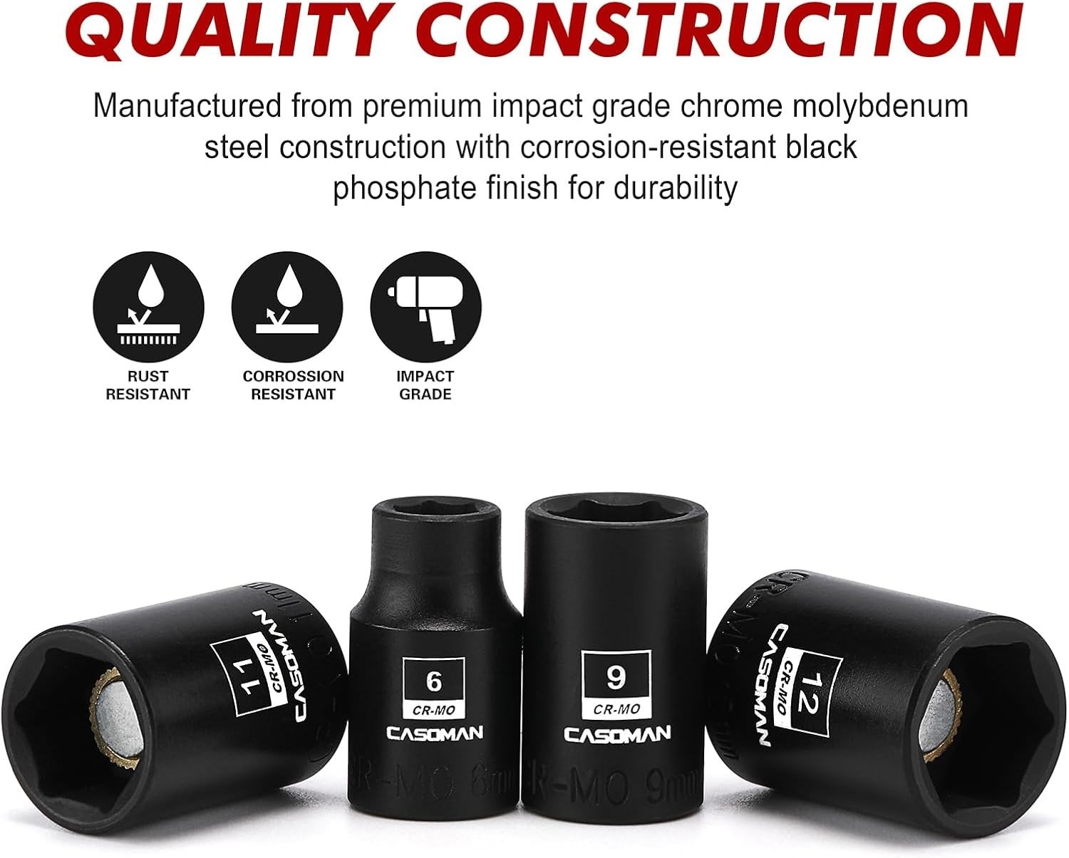 14PC 1/4″ Drive Magnetic Impact Socket Set Metric CR-MO Steel 4mm-15mm CASOMAN