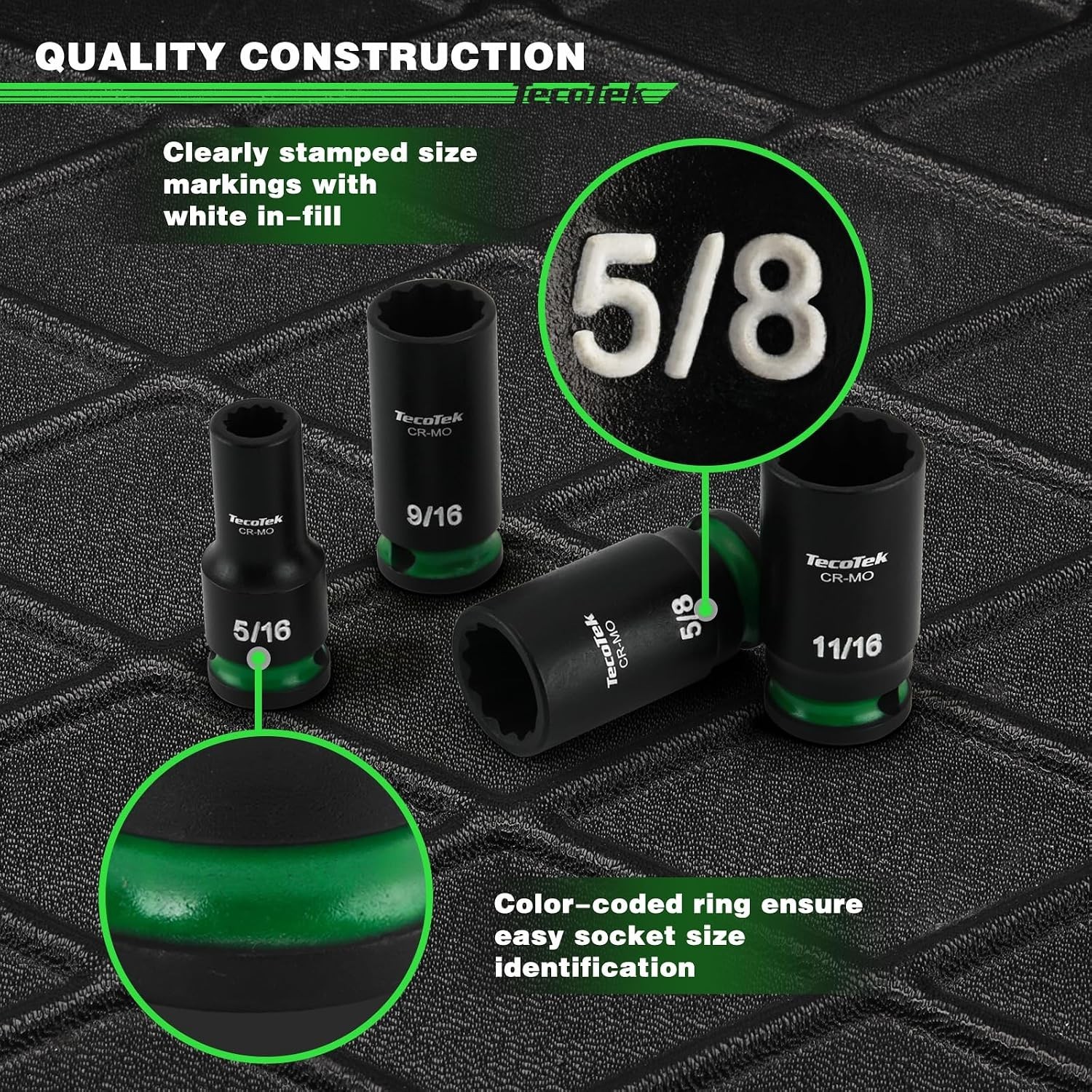 3/8 inch Drive 12-Piece Semi-Deep Impact Socket Set SAE 5/16 to 1 inch Chrome…