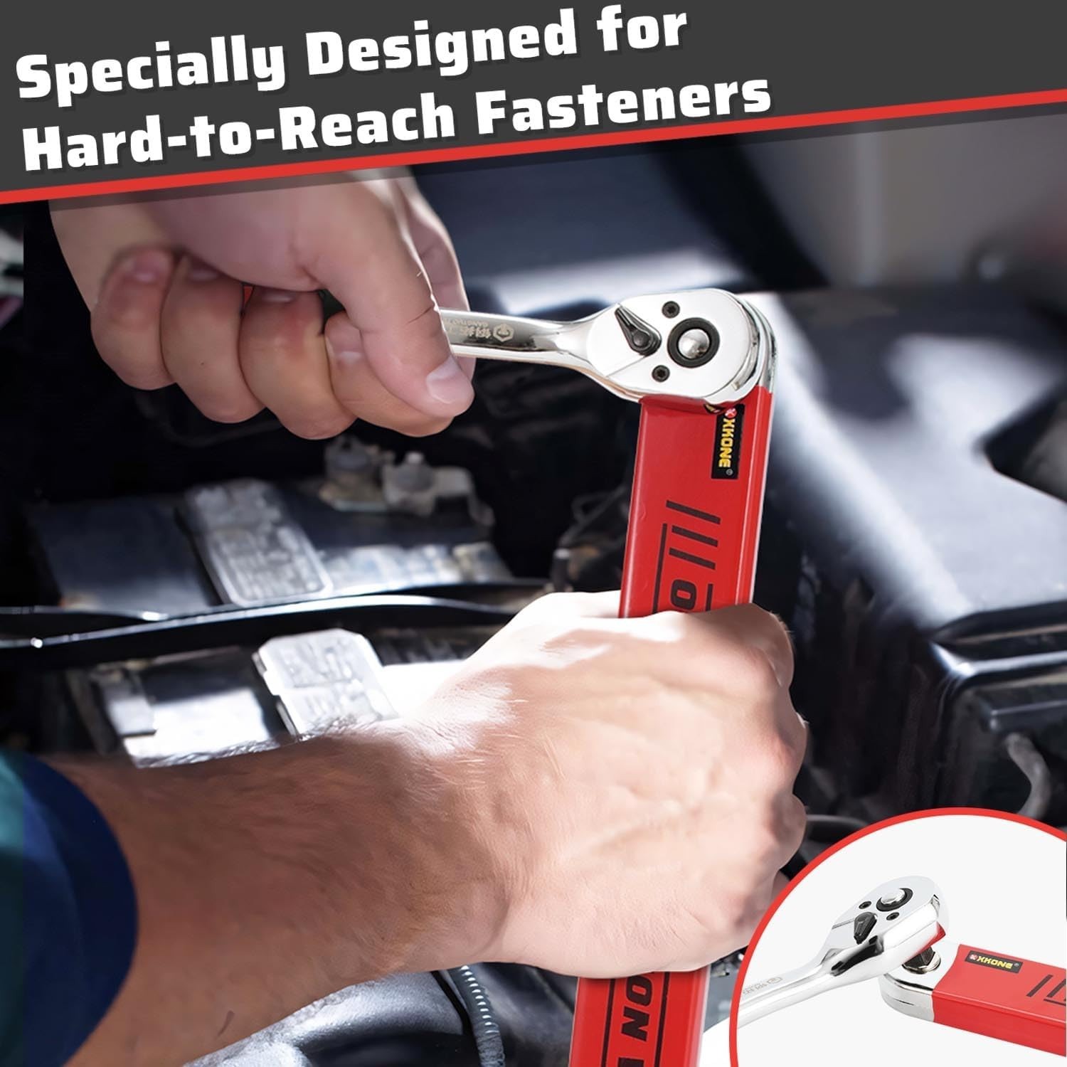 Versatile Offset Extension Wrench with 3 Adapters – Ideal for Automotive Tasks