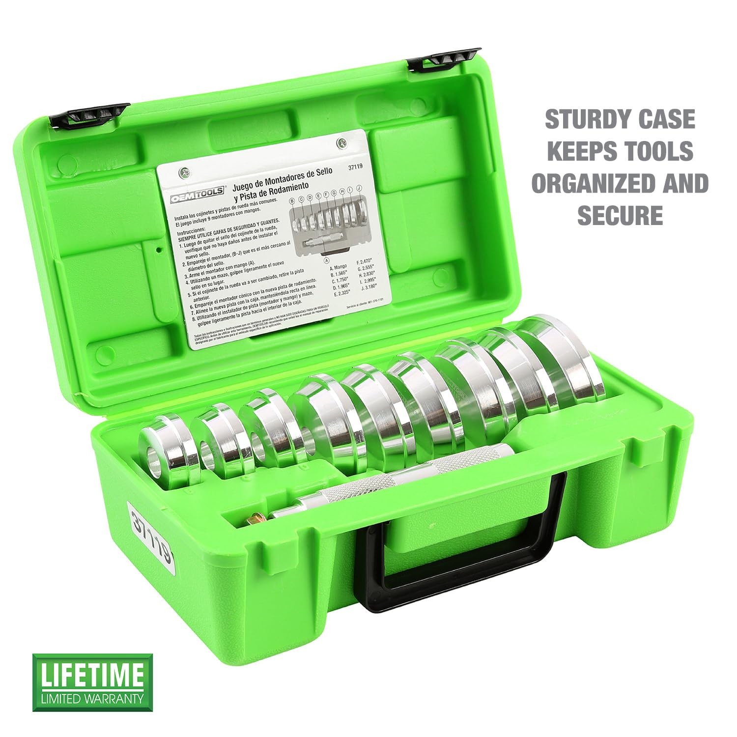 OEMTOOLS 37119 10 Piece Bearing and Race Installer Set, Seal One Size, Green