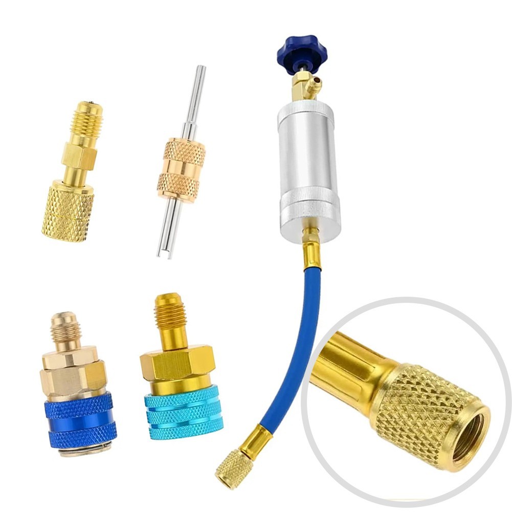 1/4 SAE Female Male Oil Injector Kit for R134A For R1234YF Air Conditioning