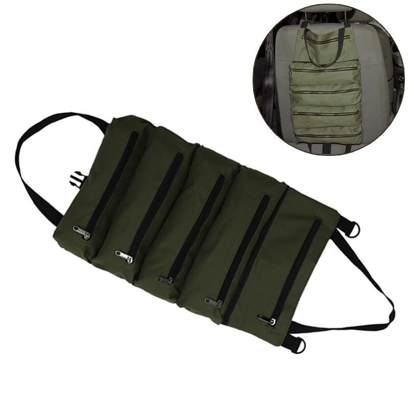 Auto Roll Up Tool Bag Multiple Pockets Canvas Storage Hanging Tool Bag