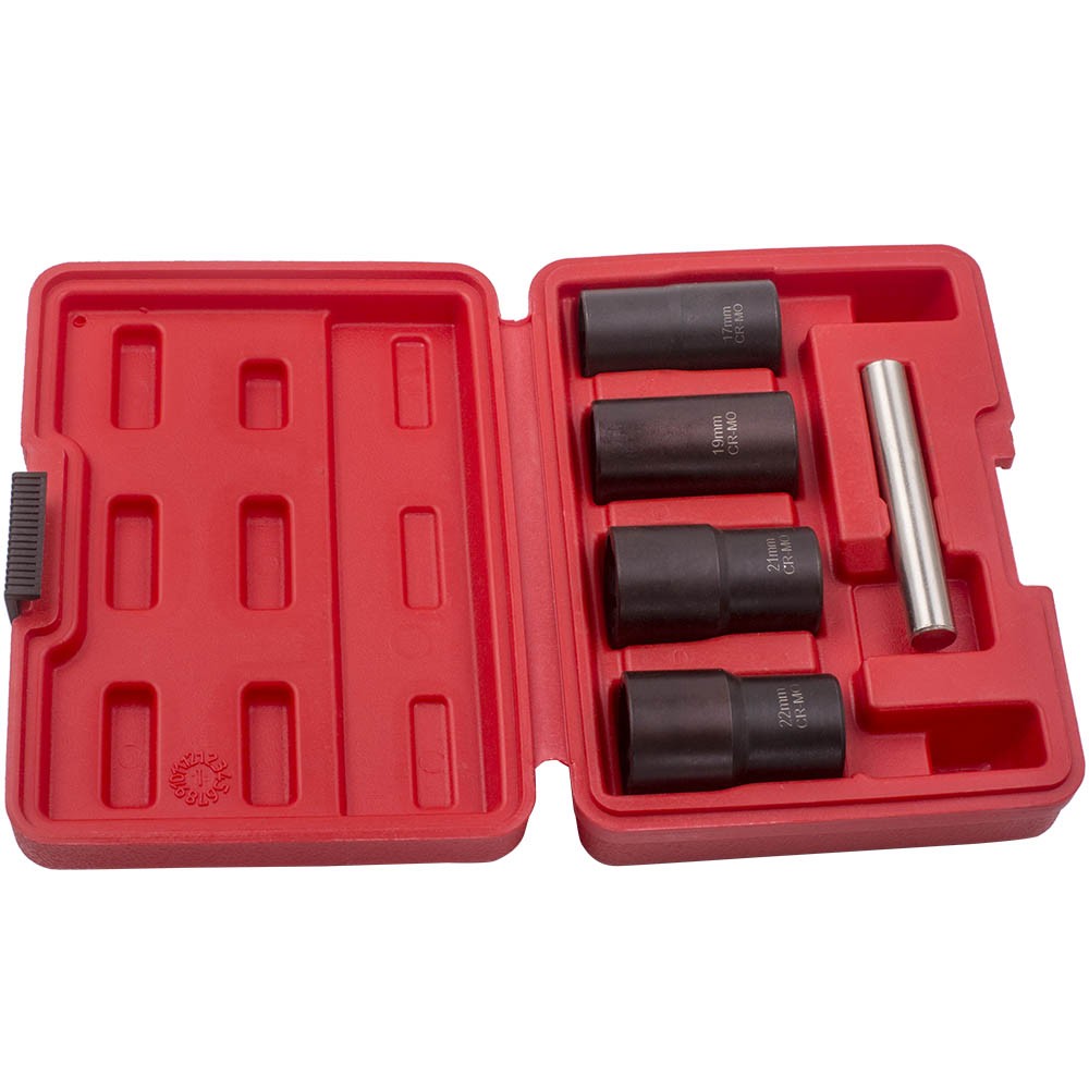 5X Wheel Locking Lug Nut Removal Extractor Socket Tool Kit 17mm 19mm 21mm-22mm