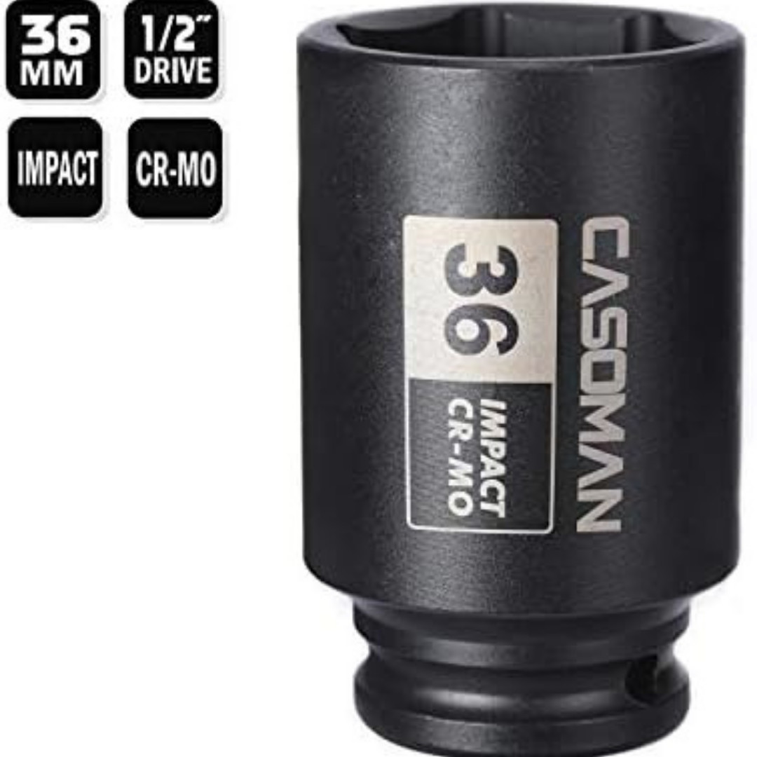 1/2″ Drive X 36 Mm Deep 6 PT Impact Socket, CR-MO, Drive 6 Point Axle Nut Socket