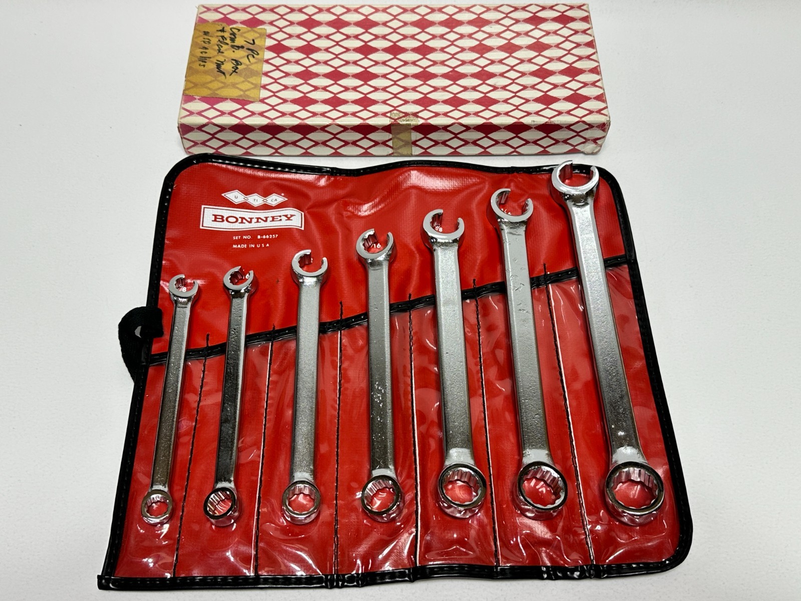 NOS Bonney Tools USA B-66257 7pc SAE 3/8-3/4” 12 Point Flare Nut Line Wrench Set