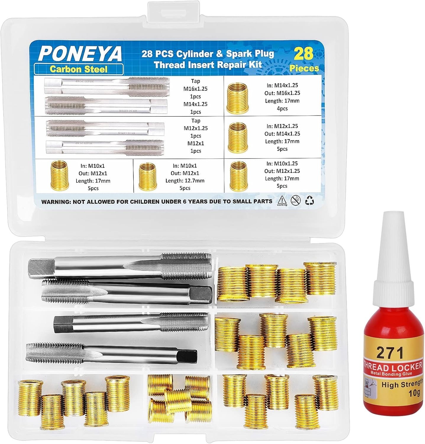 Spark Plug Thread Repair Kit, 28 PCS 4 Sizes High Speed Steel Tap and 5 Sizes…