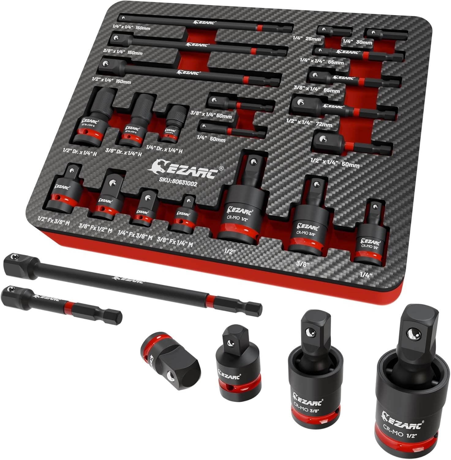 21PCS Impact Socket Adapter Set, Includes CR-MO Universal Swivel Socket Set, …