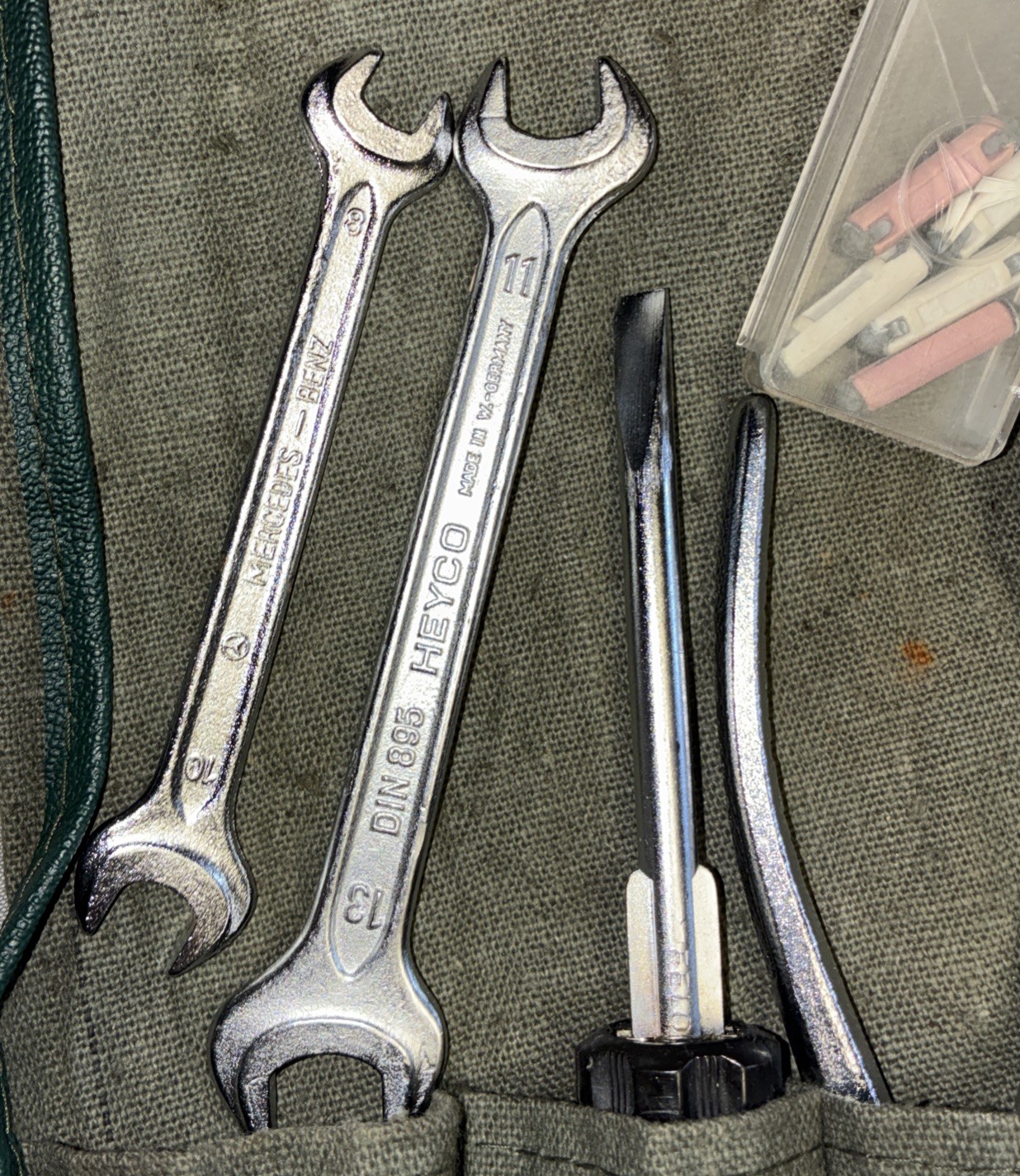 Vintage Mercedes Benz Tool Kit OEM Factory Wrenches In Green Bag Good Condition