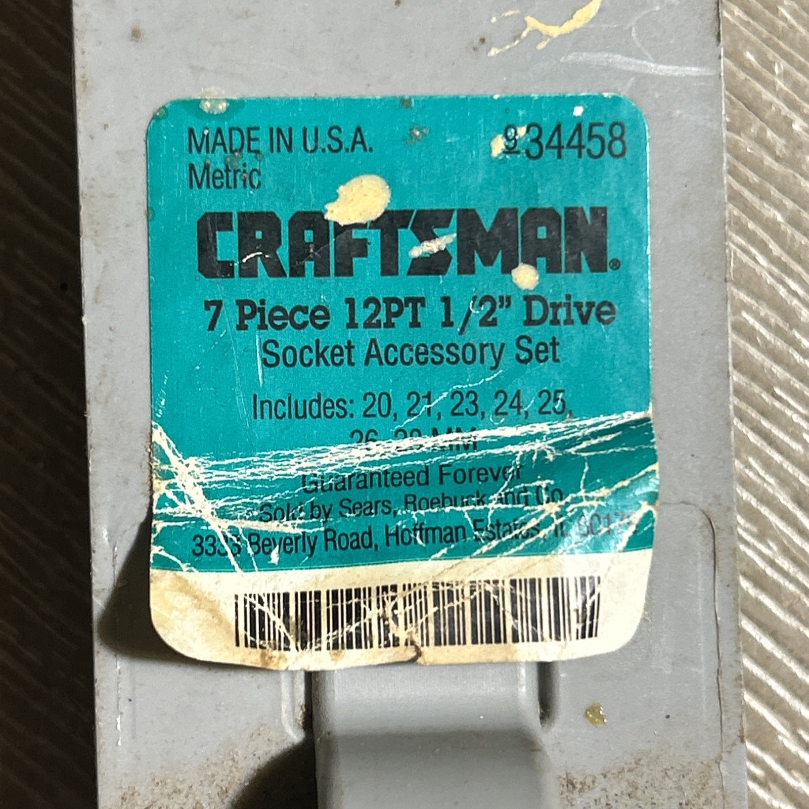 Vintage Craftsman -G- 1/2” Drive 7pc Metric Socket Set 20mm-28mm -USA