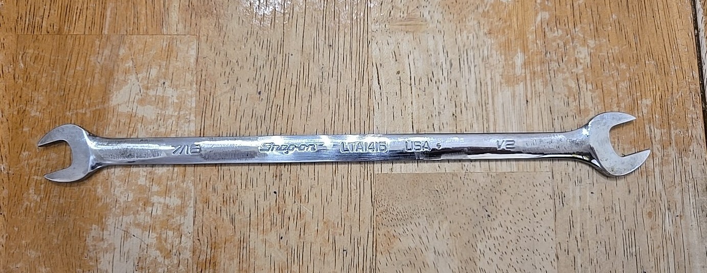 Snap On 7/16″-1/2″ Chrome Low Torque Slime Line Open End Wrench LTA1416