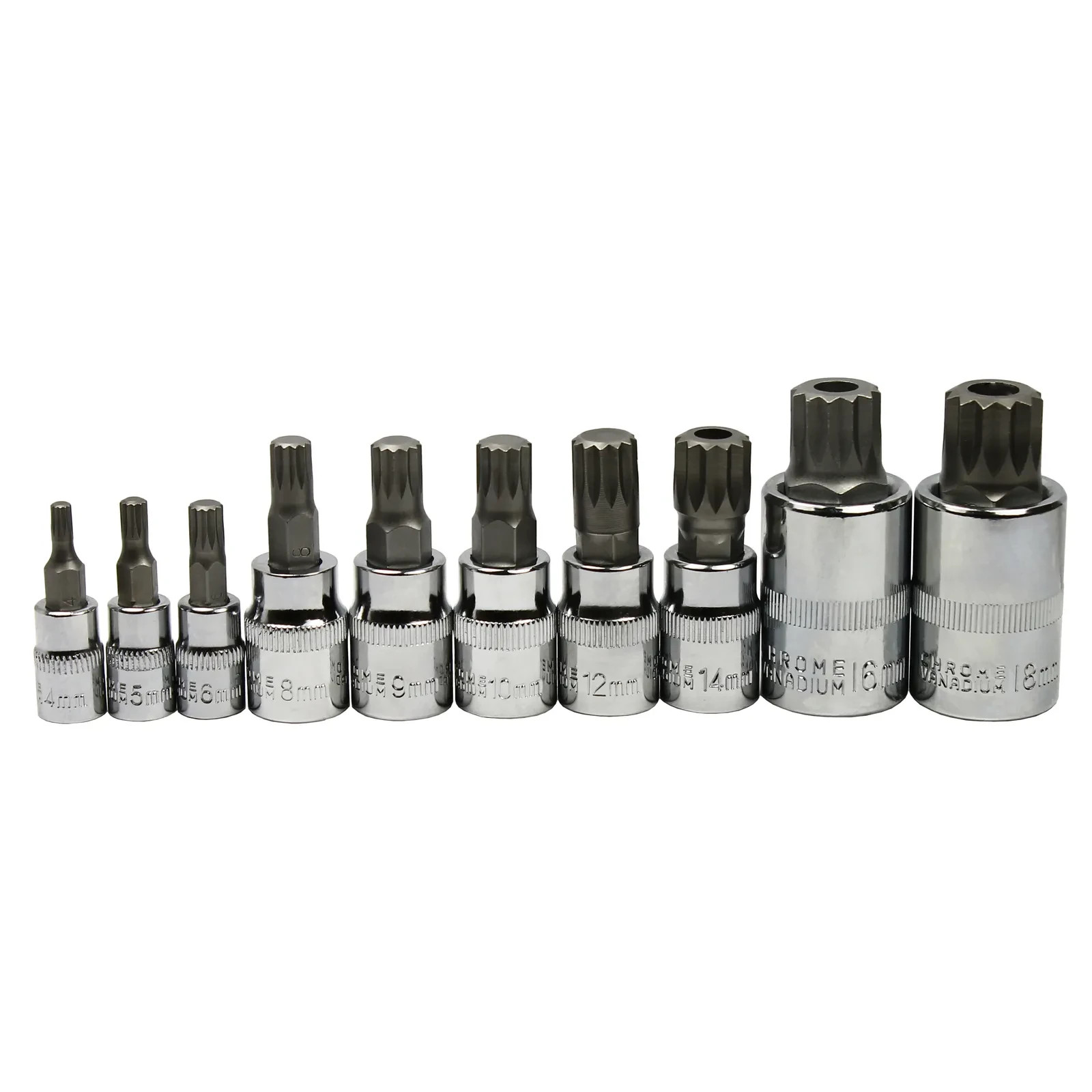 10pc XZN 12 Point MM Triple Square Spline Bit Socket Set Tamper Proof Bits