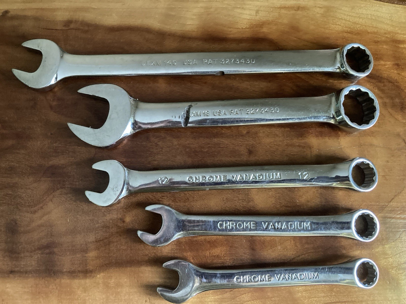 Lot of 5 Combo Wrenches: 2 Snap-on-14mm & 18mm and 3 Pittsburgh-10, 11 &12mm
