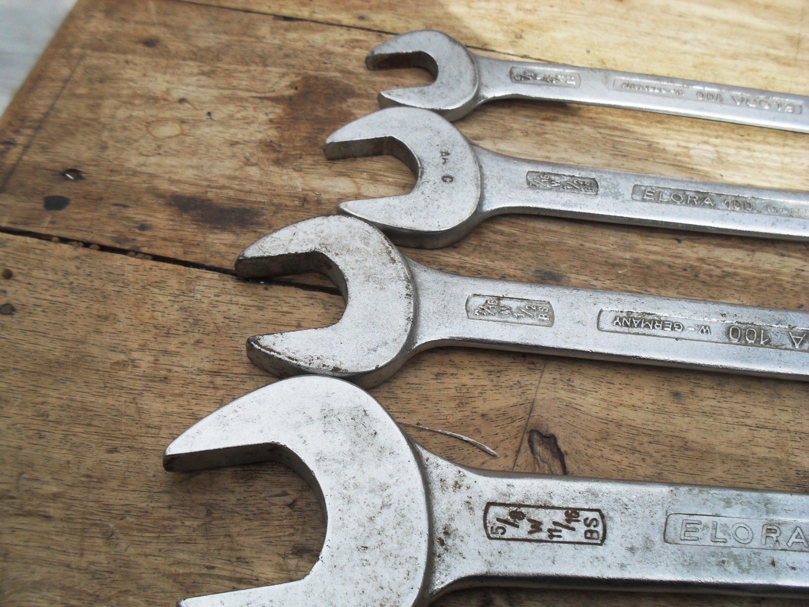 4 x vintage elora whitworth spanners 5/8 x 9/16, 1/2 x 7/16 , 7/16 x 3/8 +other