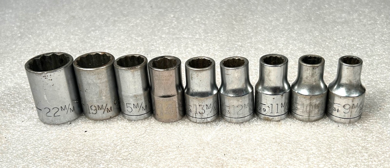 9 PC CRAFTSMAN Socket Set 1/2″ Drive Metric 9-15mm, 19 & 22mm most -V- series