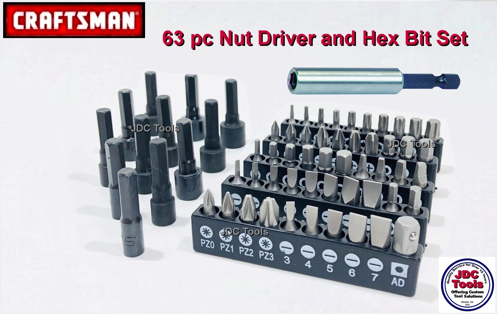 CRAFTSMAN MAGNETIC HANDLE 1/4 IN 44373 NUT DRIVER Bit Set 63 PC Star Square+-Hex