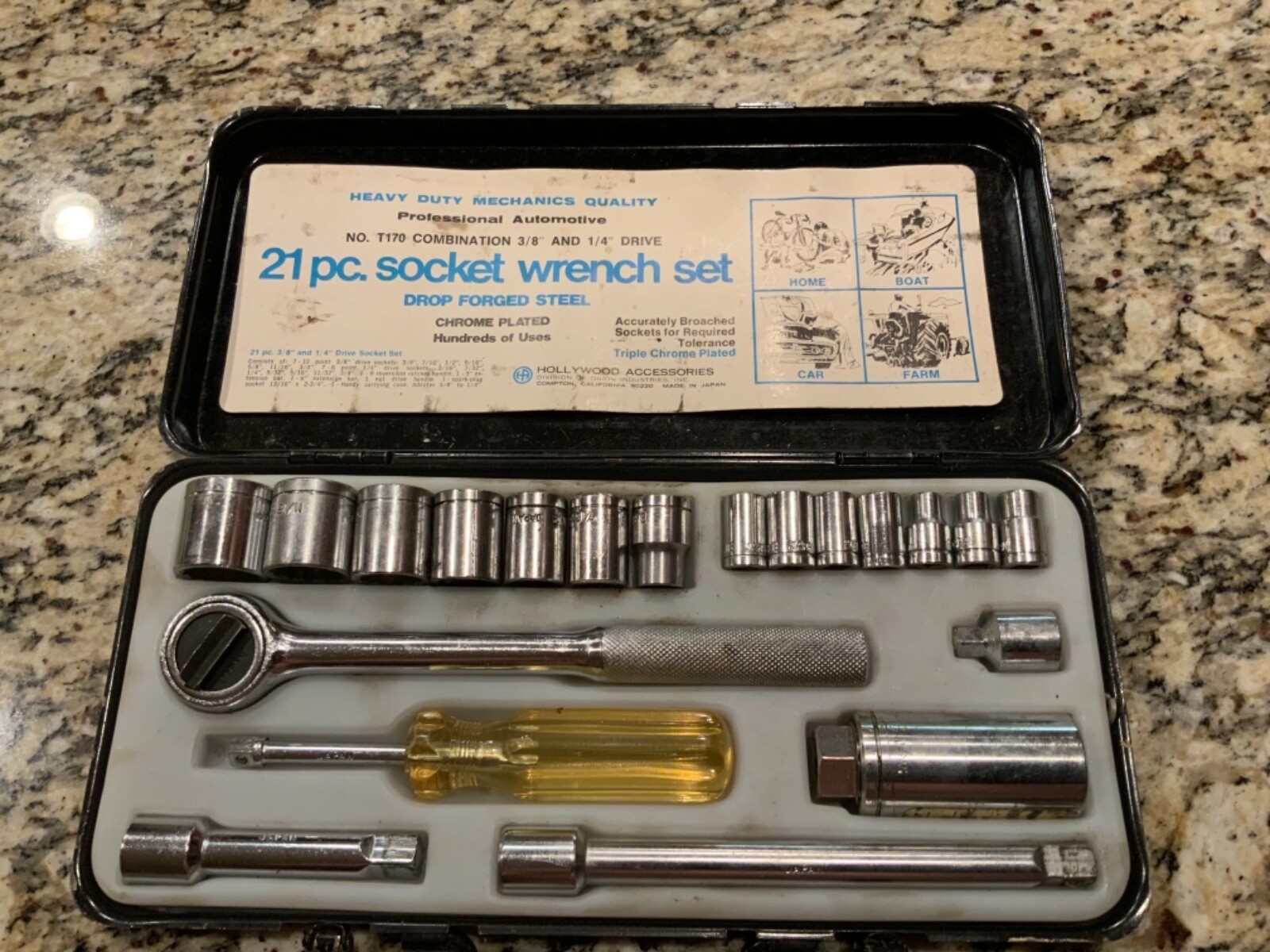 Heavy Duty Mechanics 21 Piece SAE Vintage Socket Wrench Set 3/8” & 1/4” Drive