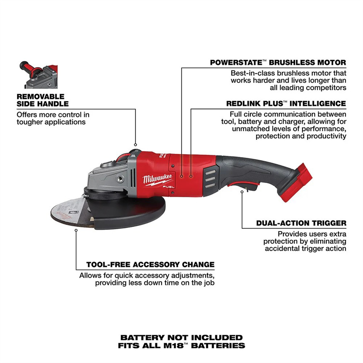 Milwaukee 2785-20 M18 FUEL 7″ / 9″ Large Angle Grinder
