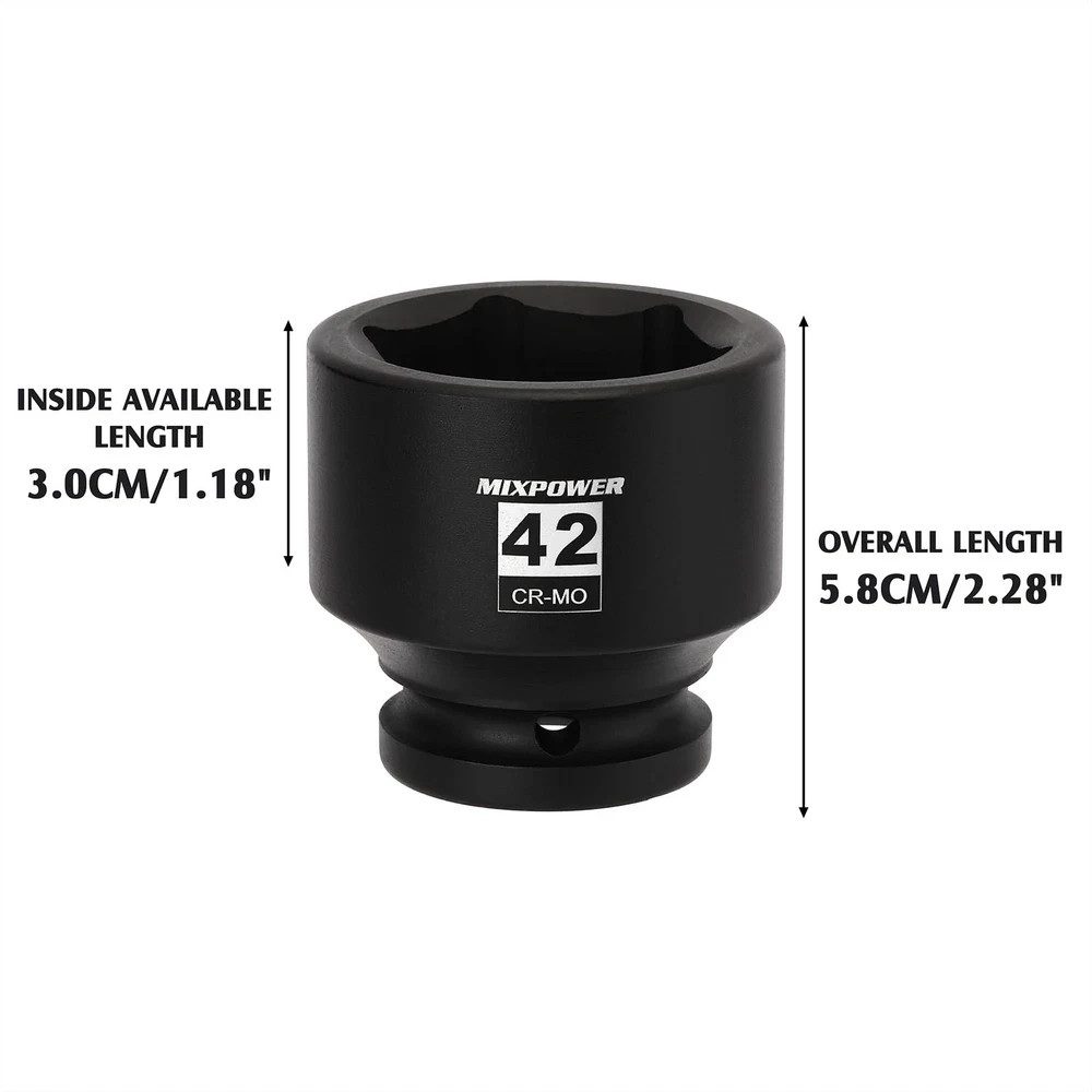 3/4″ Drive Shallow Impact Socket, 42mm, CR-MO, Metric, 42mm