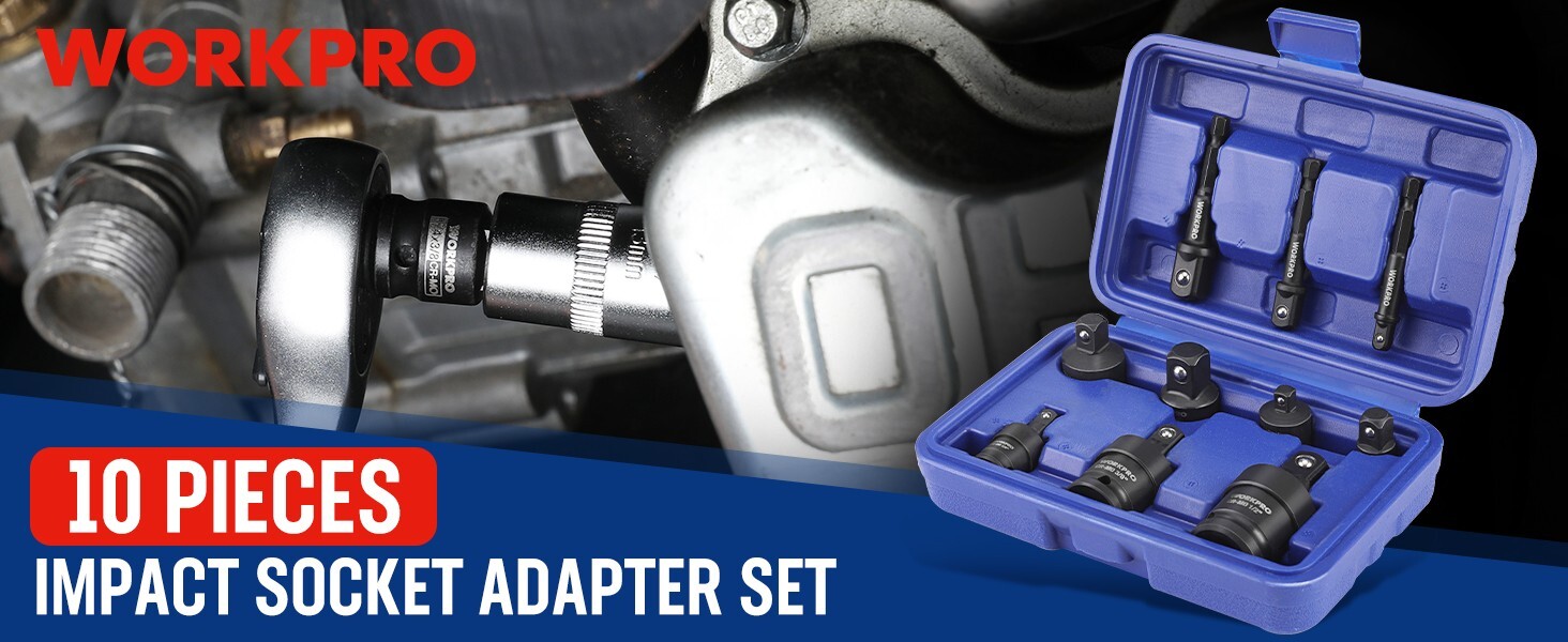10 Pieces Impact Socket Adapter Set with a Heavy-Duty Case Black NEW
