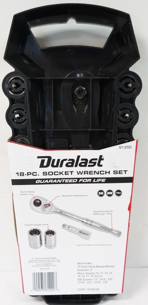 NEW – Duralast 61-200 1/2″ Drive 18-Piece SAE/Metric Socket Wrench Set