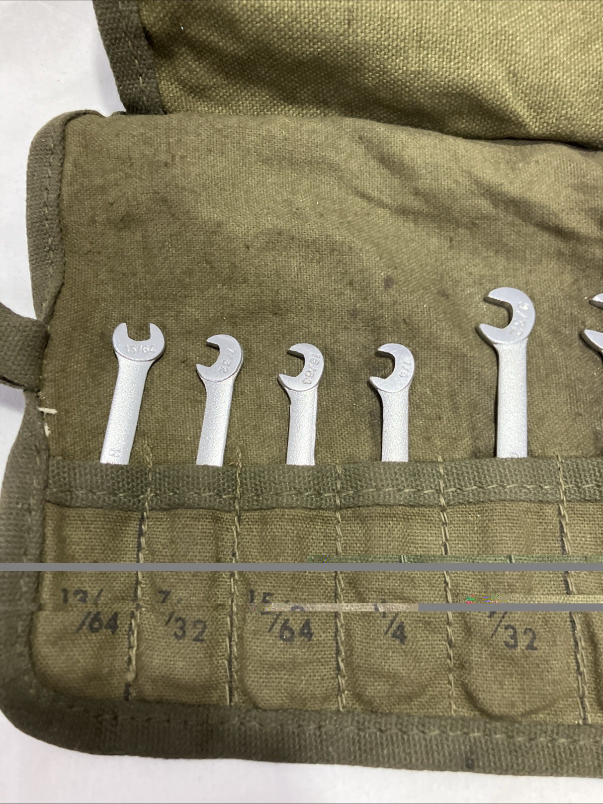 Vintage Giller US Military Ignition Wrench Tool Kit Canvas Roll SAE USA