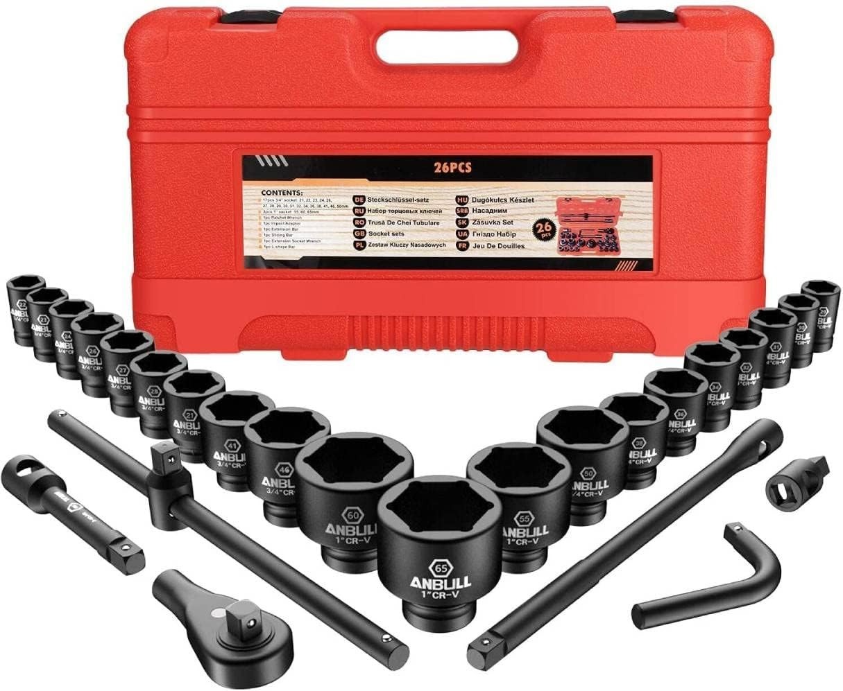3/4-Inch and 1-Inch Drive Jumbo Impact Socket Sets, 27 PCS Shallow Socket Ass…
