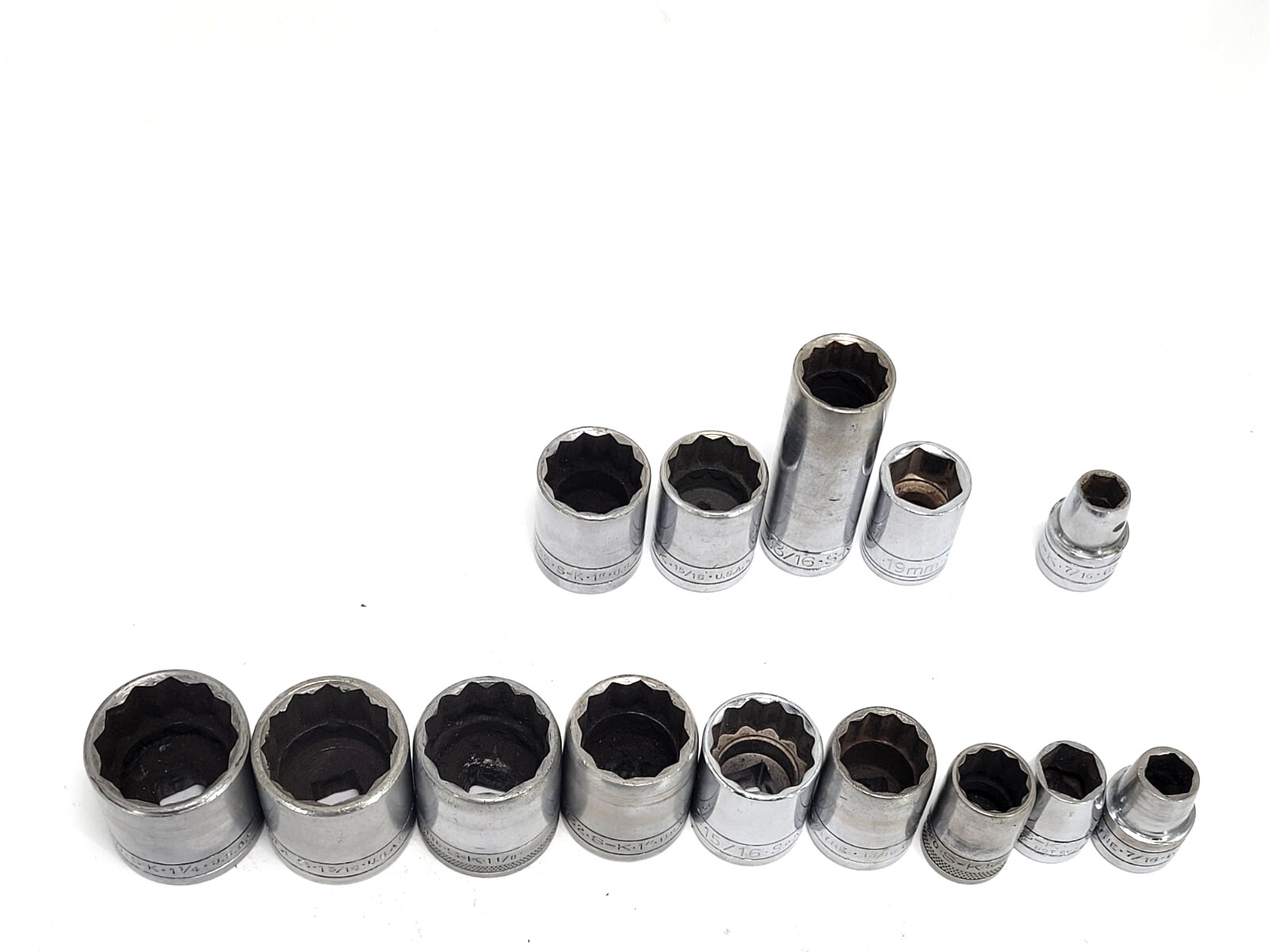 Vintage S-K Tools 1/2″ Drive 12pt SAE Deep Socket Set 14pc USA 7/16-1-1/4″ 40140
