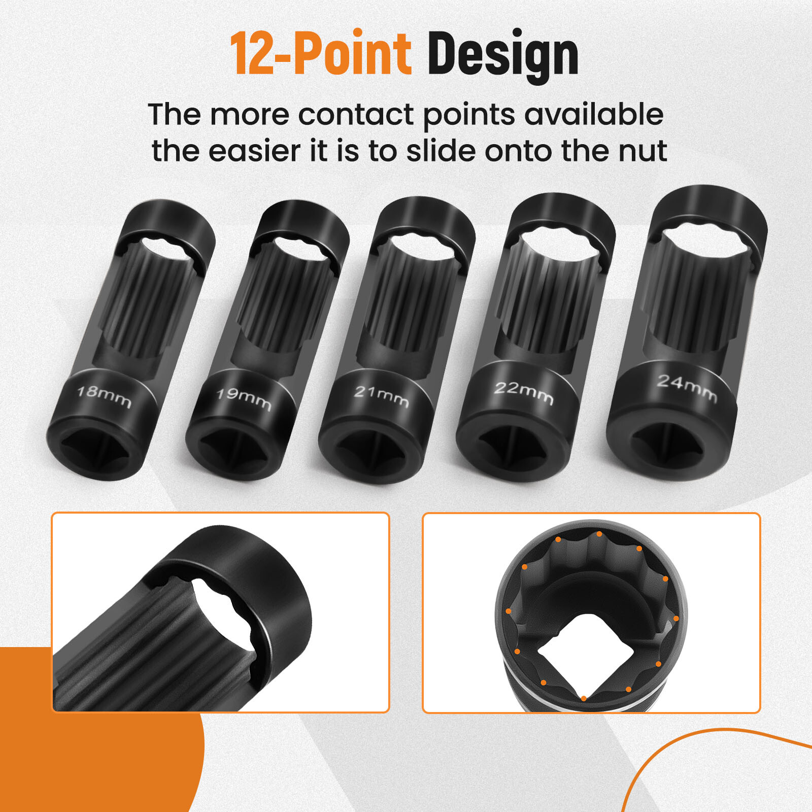 5x 12 Point 1/2 Drive Suspension Strut Nut Socket 18mm 19mm 21mm 22mm 24mm New