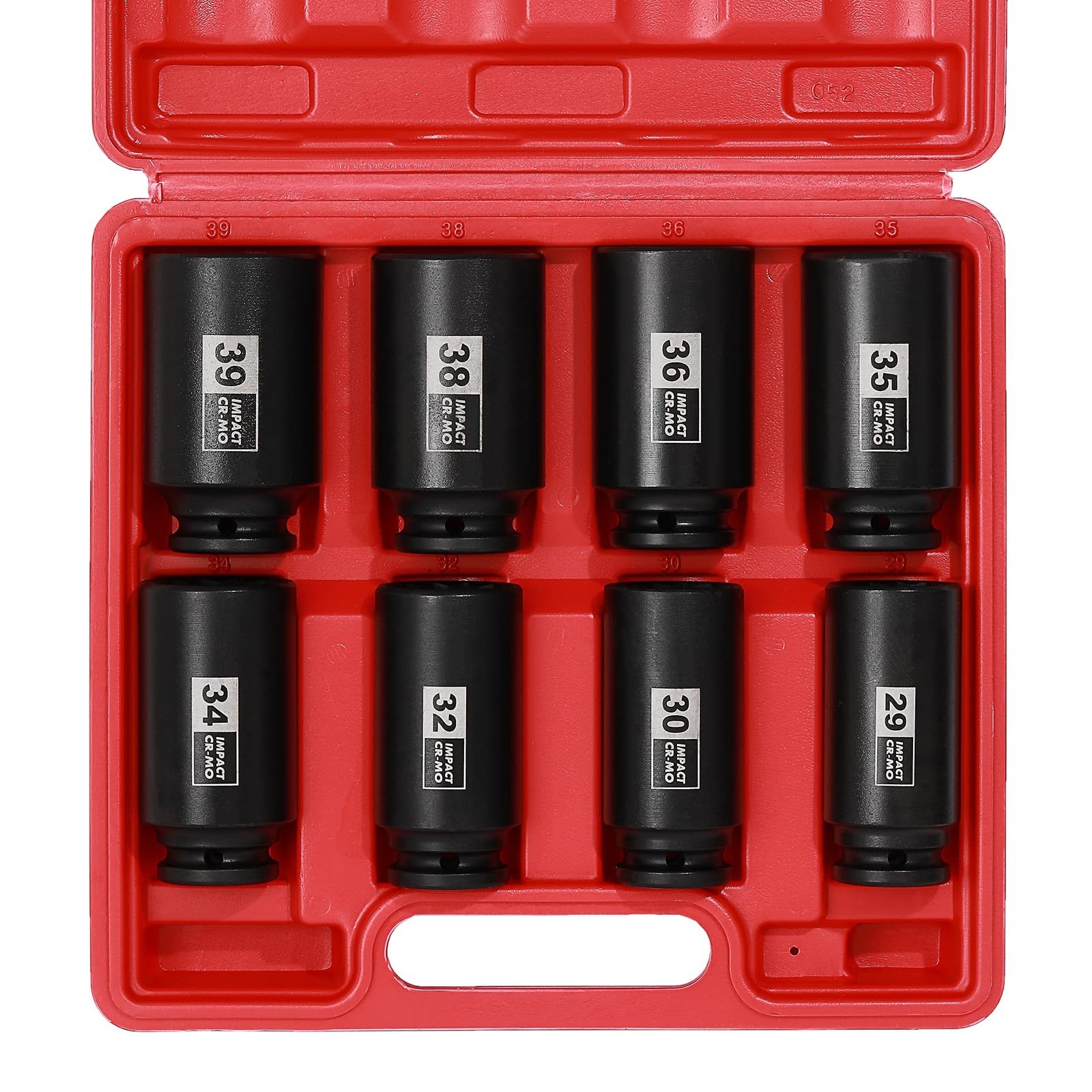 8PCS 1/2″ Drive Deep Metric Impact Socket Set, 12 Point Axle Nut, CR-MO, 29-39mm