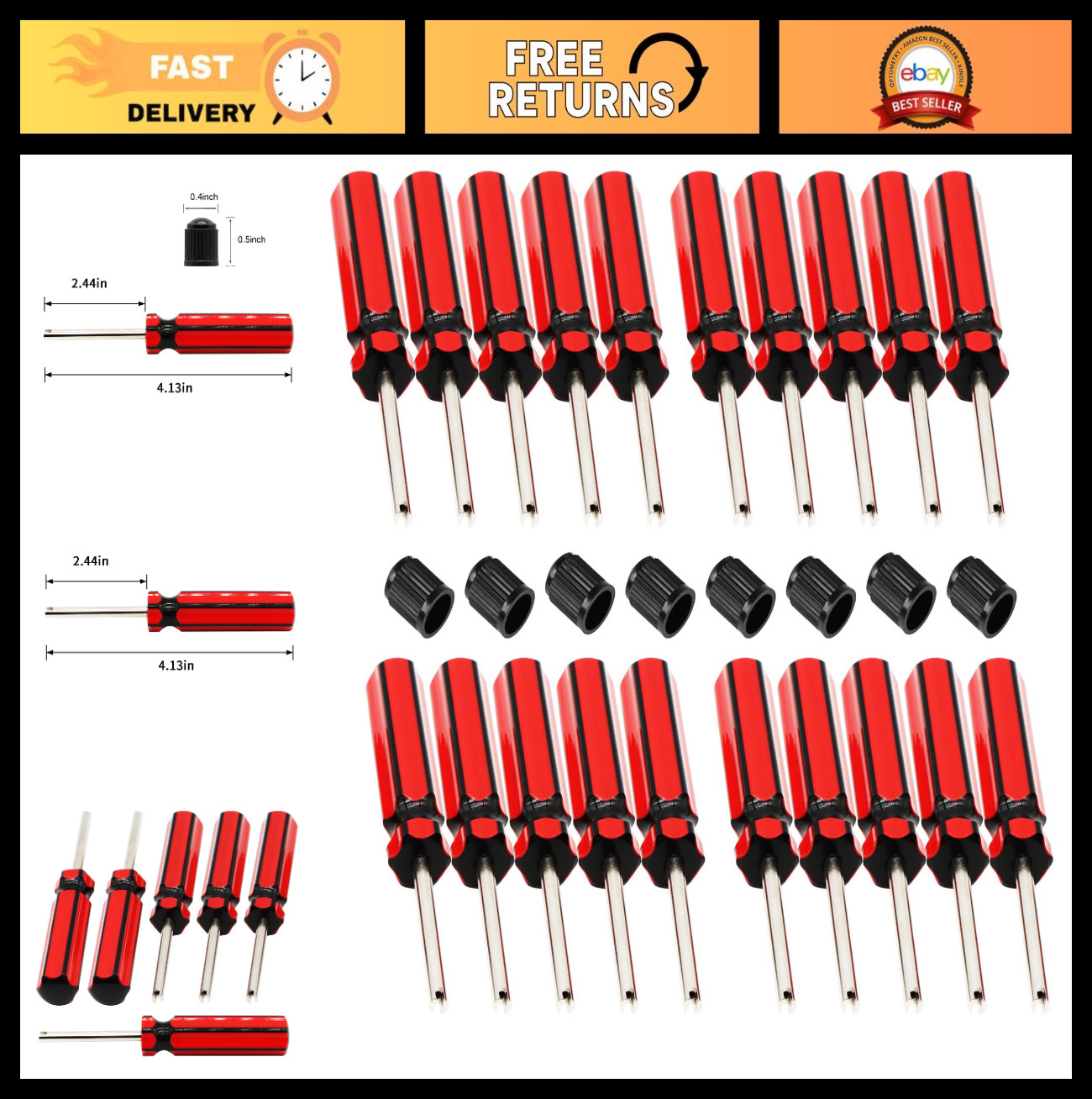 20 Pcs Valve Core Removal Tool Set w/ Tire Valve Dust Caps for Car, Truck, Bike